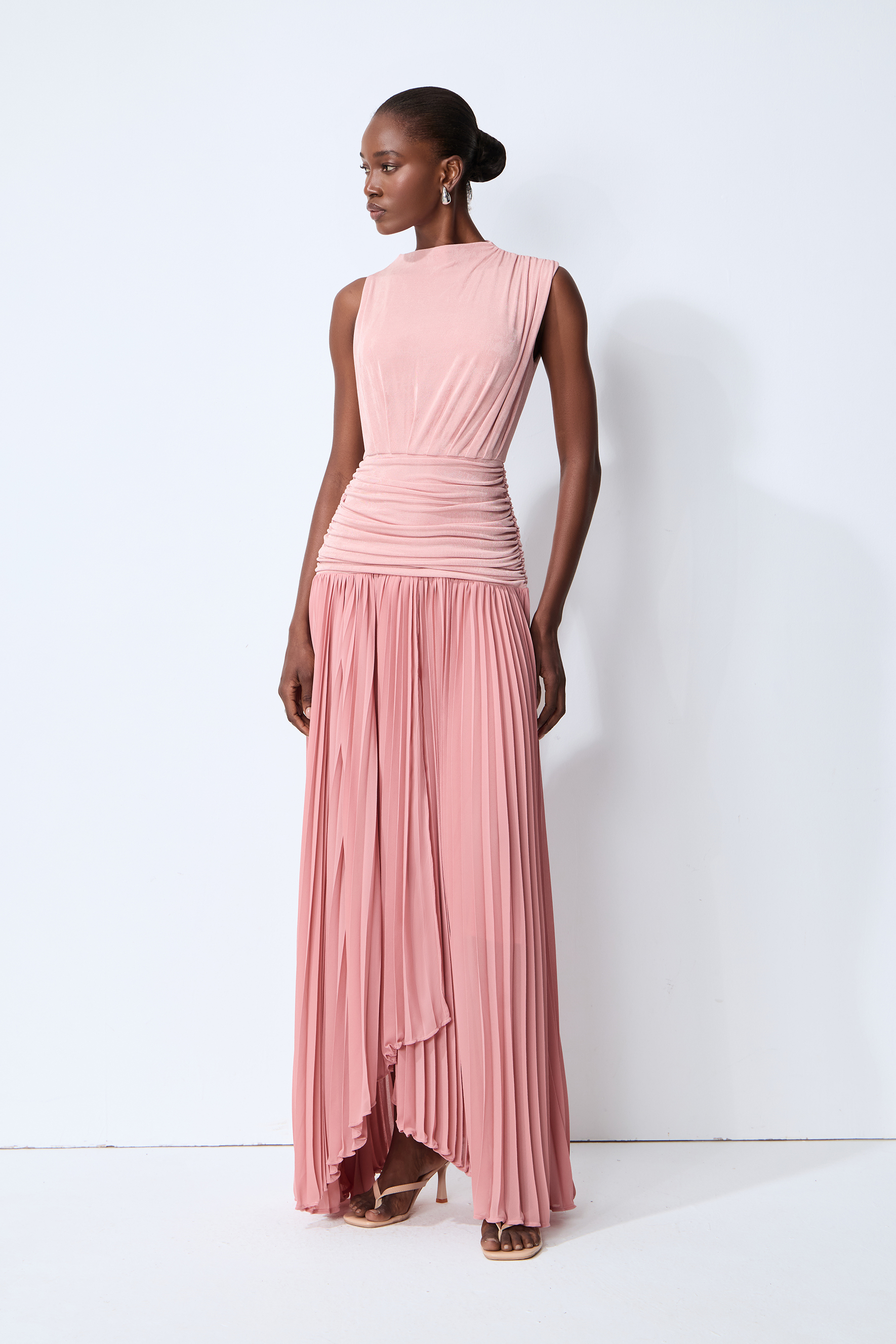 Forever In My Heart Pink Ruched Bodice Pleated Maxi Dress