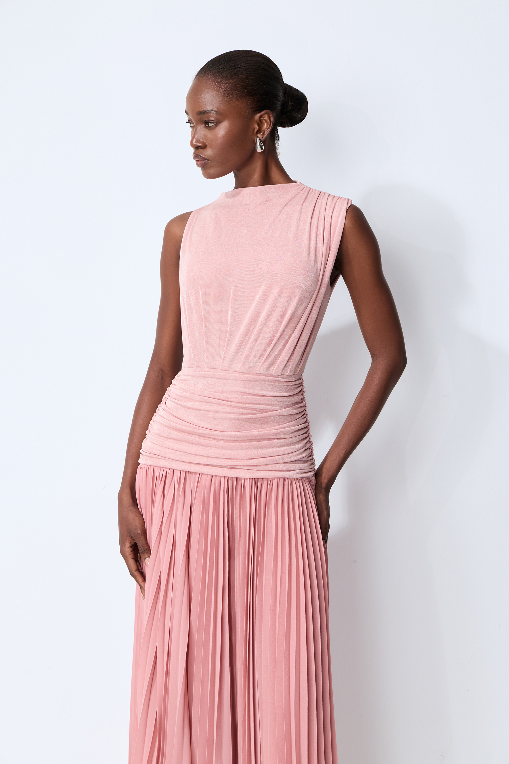Forever In My Heart Pink Ruched Bodice Pleated Maxi Dress