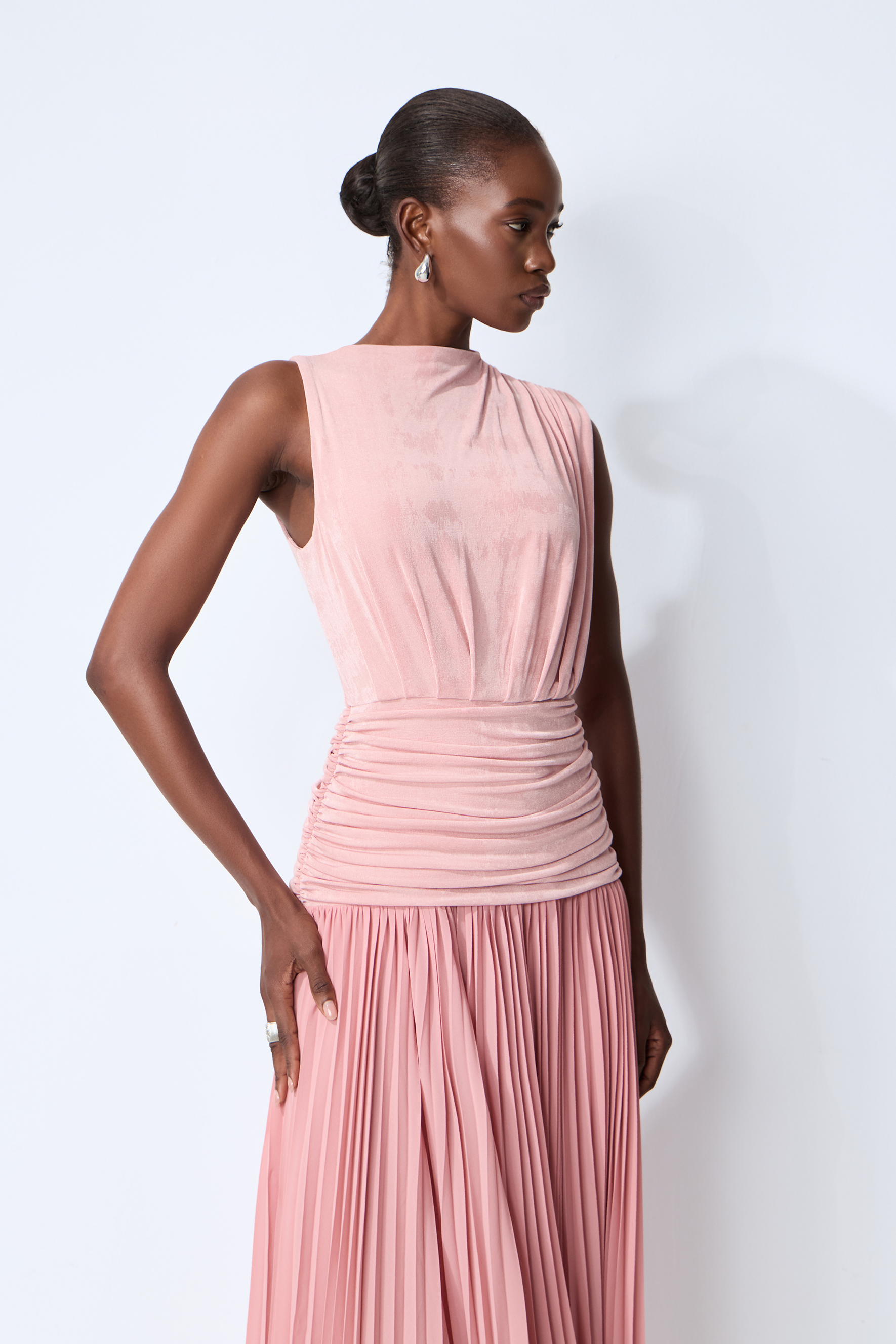 Forever In My Heart Pink Ruched Bodice Pleated Maxi Dress