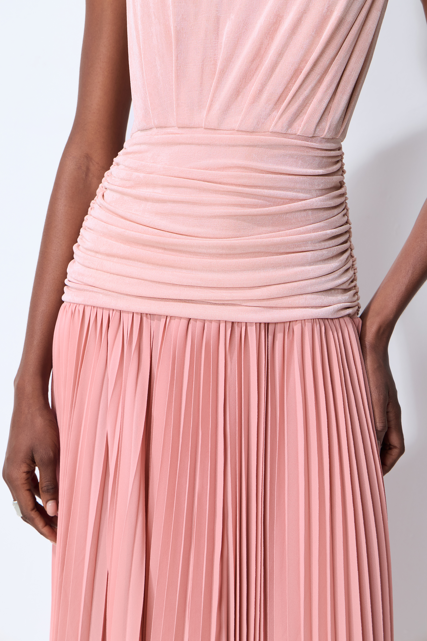 Forever In My Heart Pink Ruched Bodice Pleated Maxi Dress