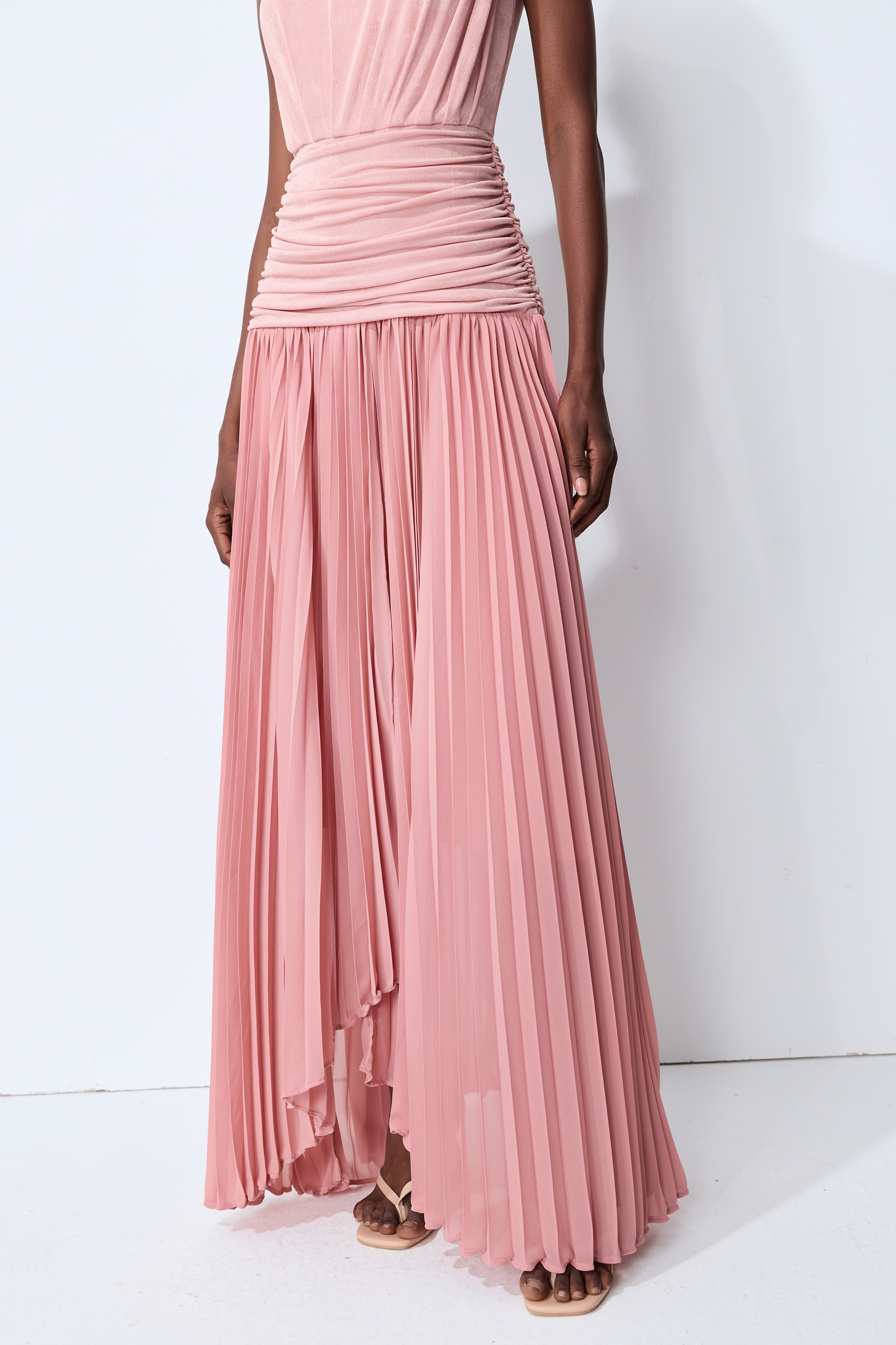 Forever In My Heart Pink Ruched Bodice Pleated Maxi Dress