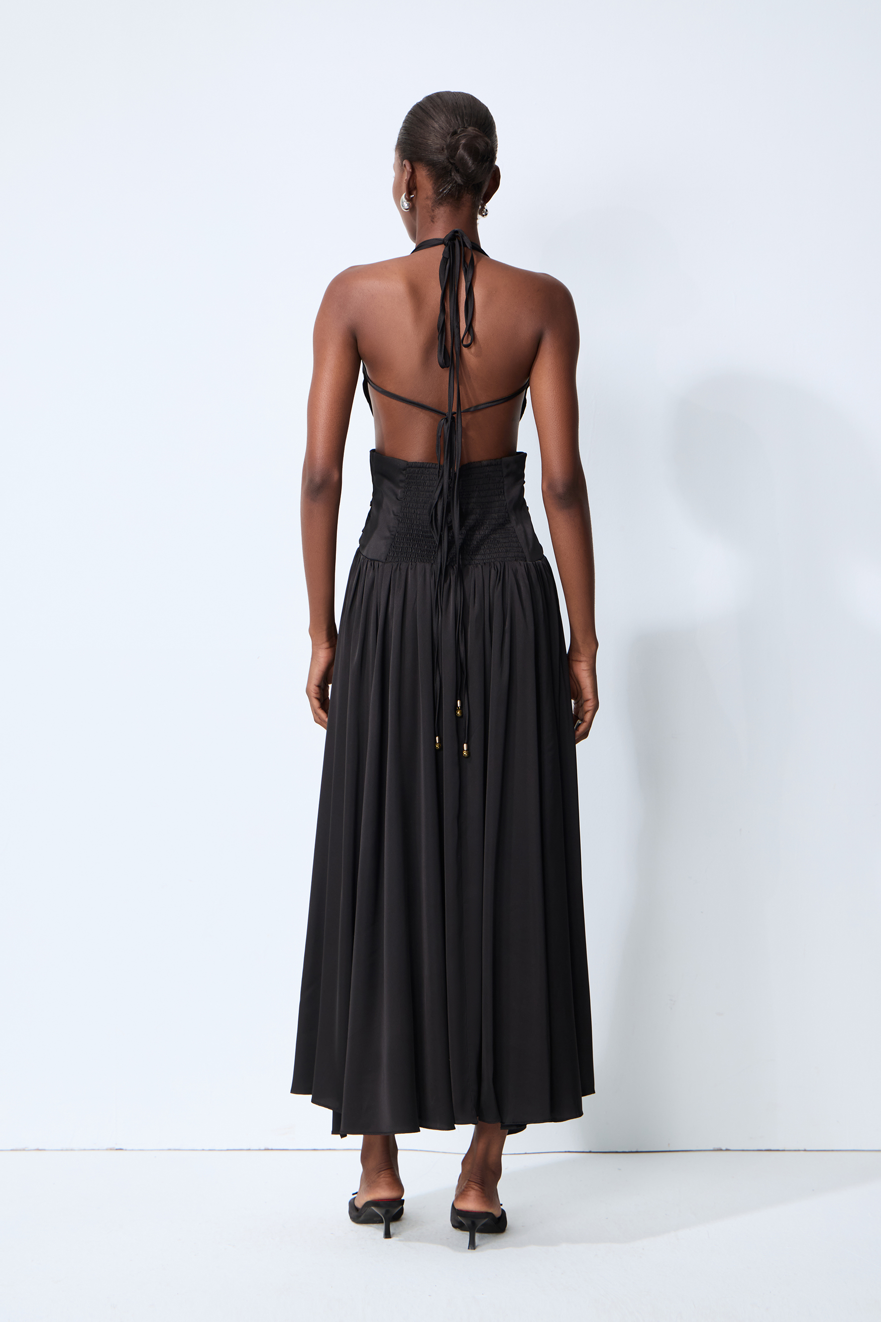 Late Night Crush Black Halter Neck Backless Maxi Dress