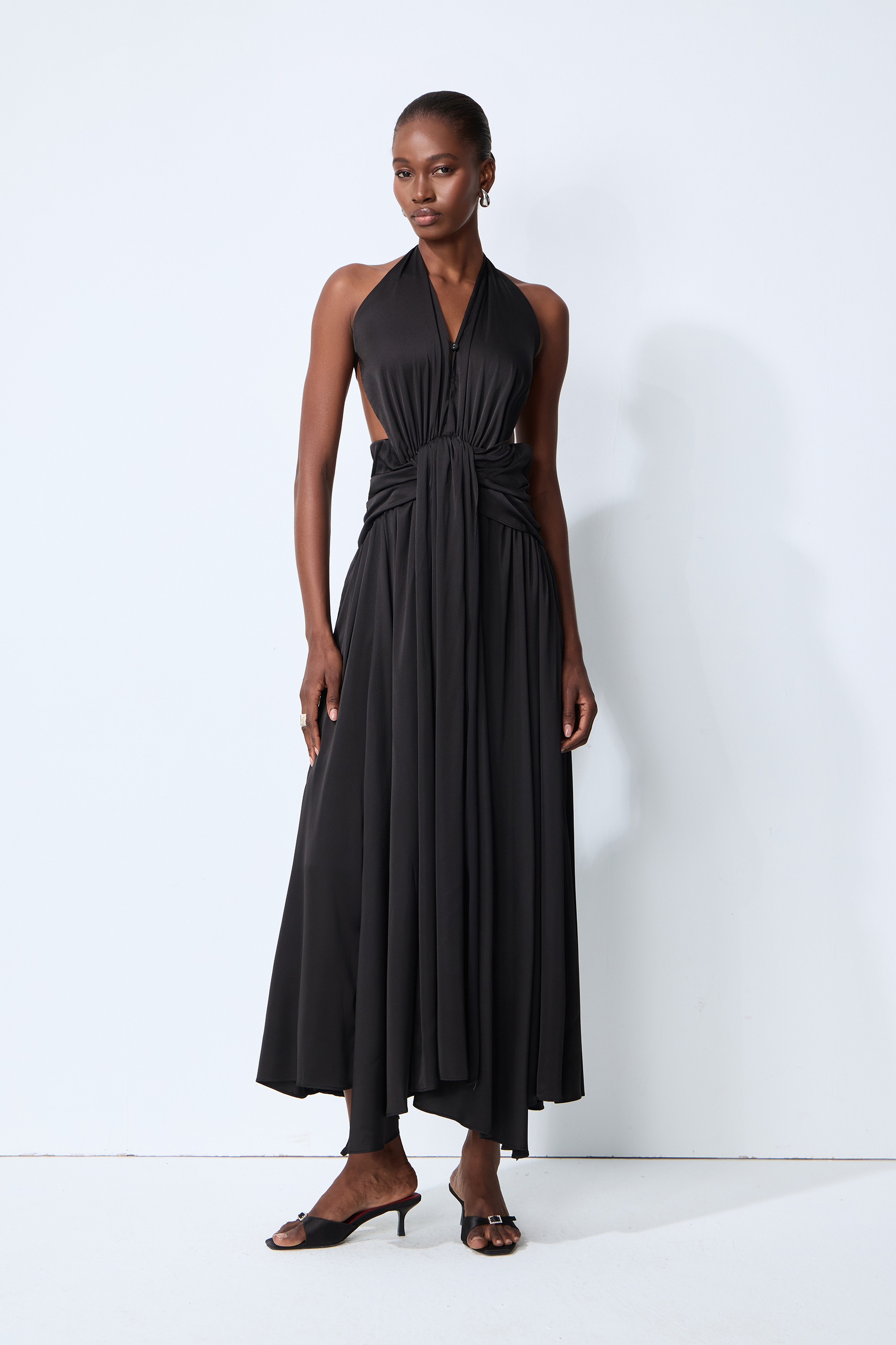 Late Night Crush Black Halter Neck Backless Maxi Dress