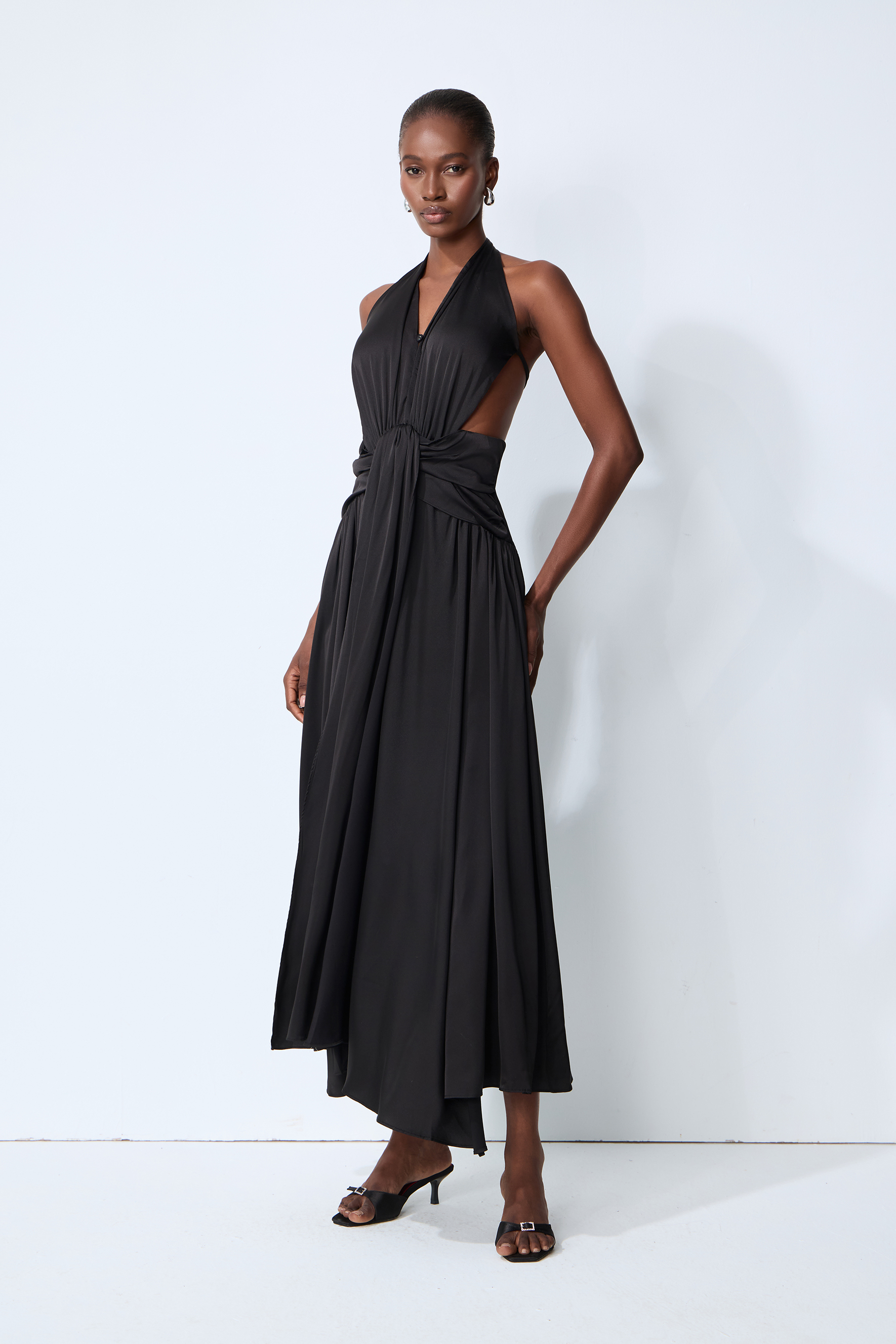 Late Night Crush Black Halter Neck Backless Maxi Dress