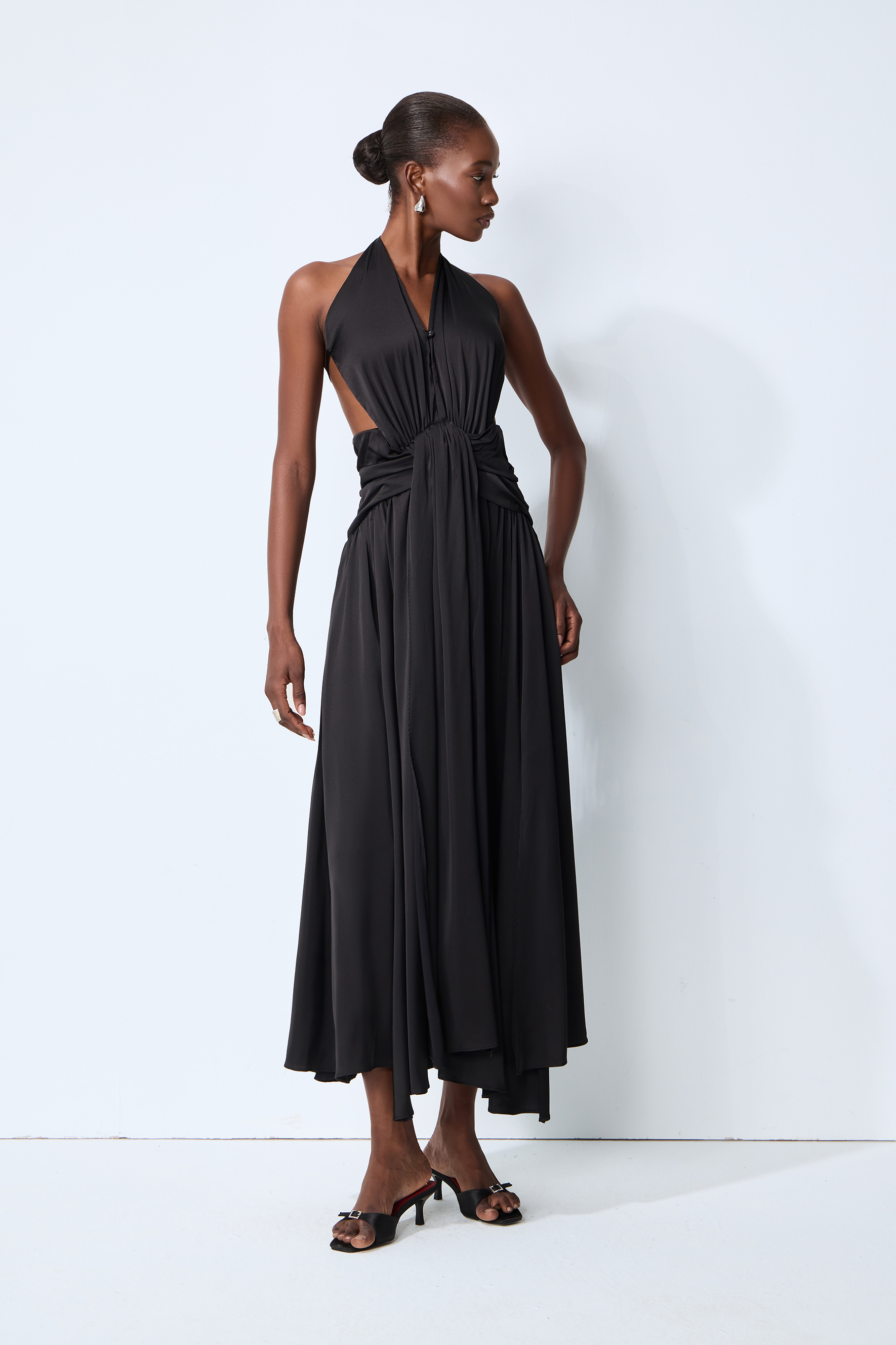 Late Night Crush Black Halter Neck Backless Maxi Dress