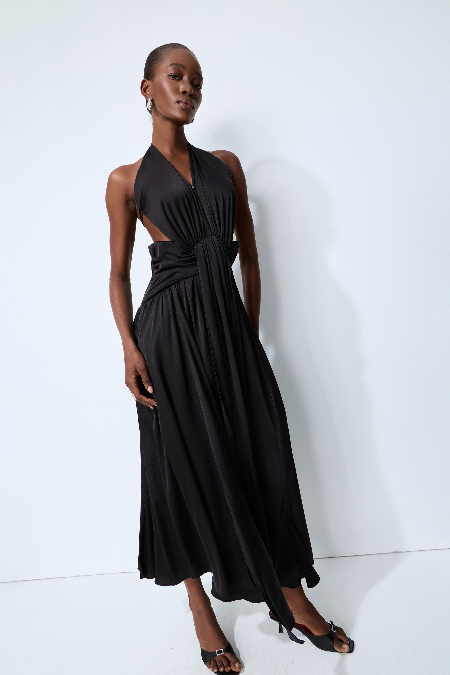 Late Night Crush Black Halter Neck Backless Maxi Dress