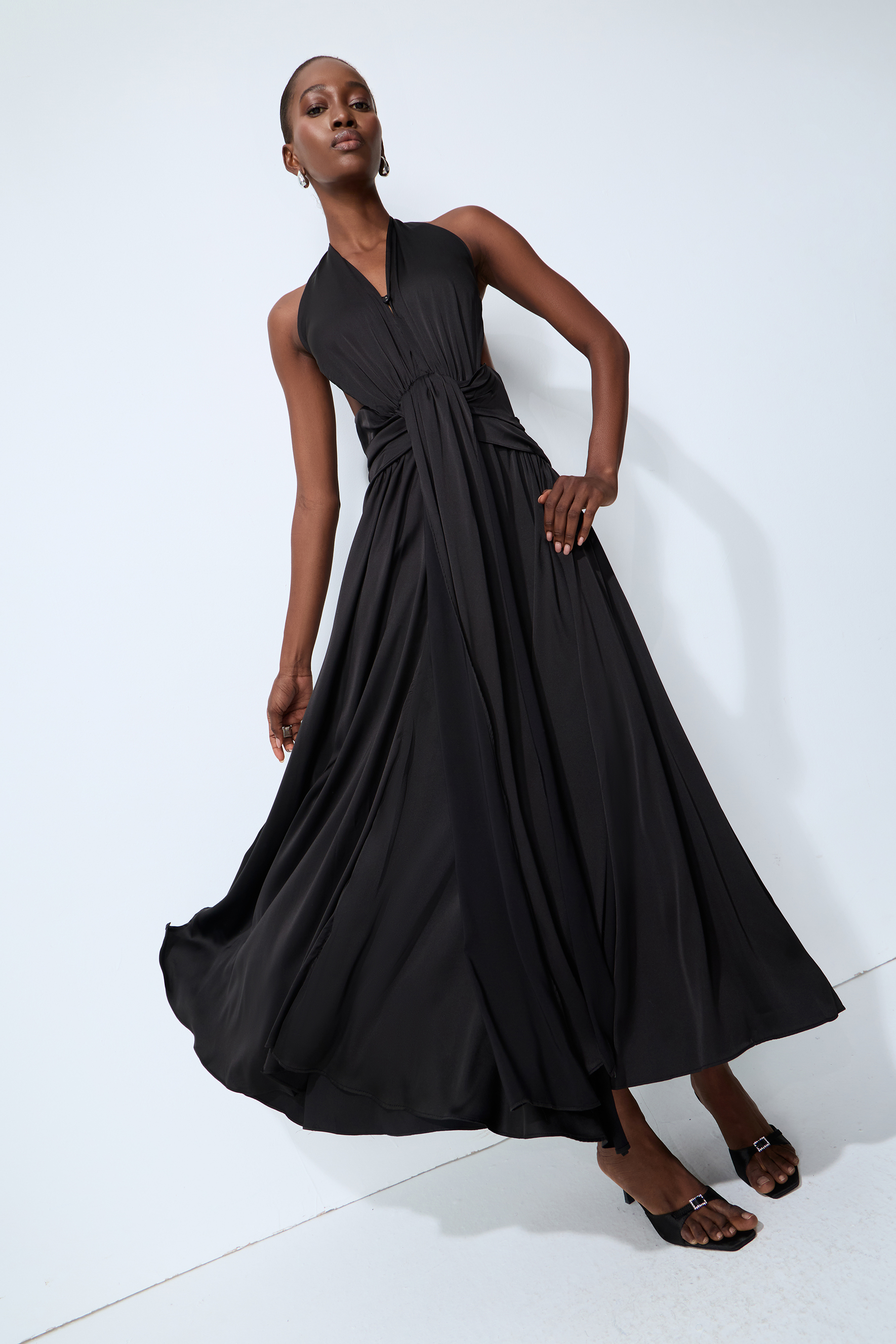 Late Night Crush Black Halter Neck Backless Maxi Dress