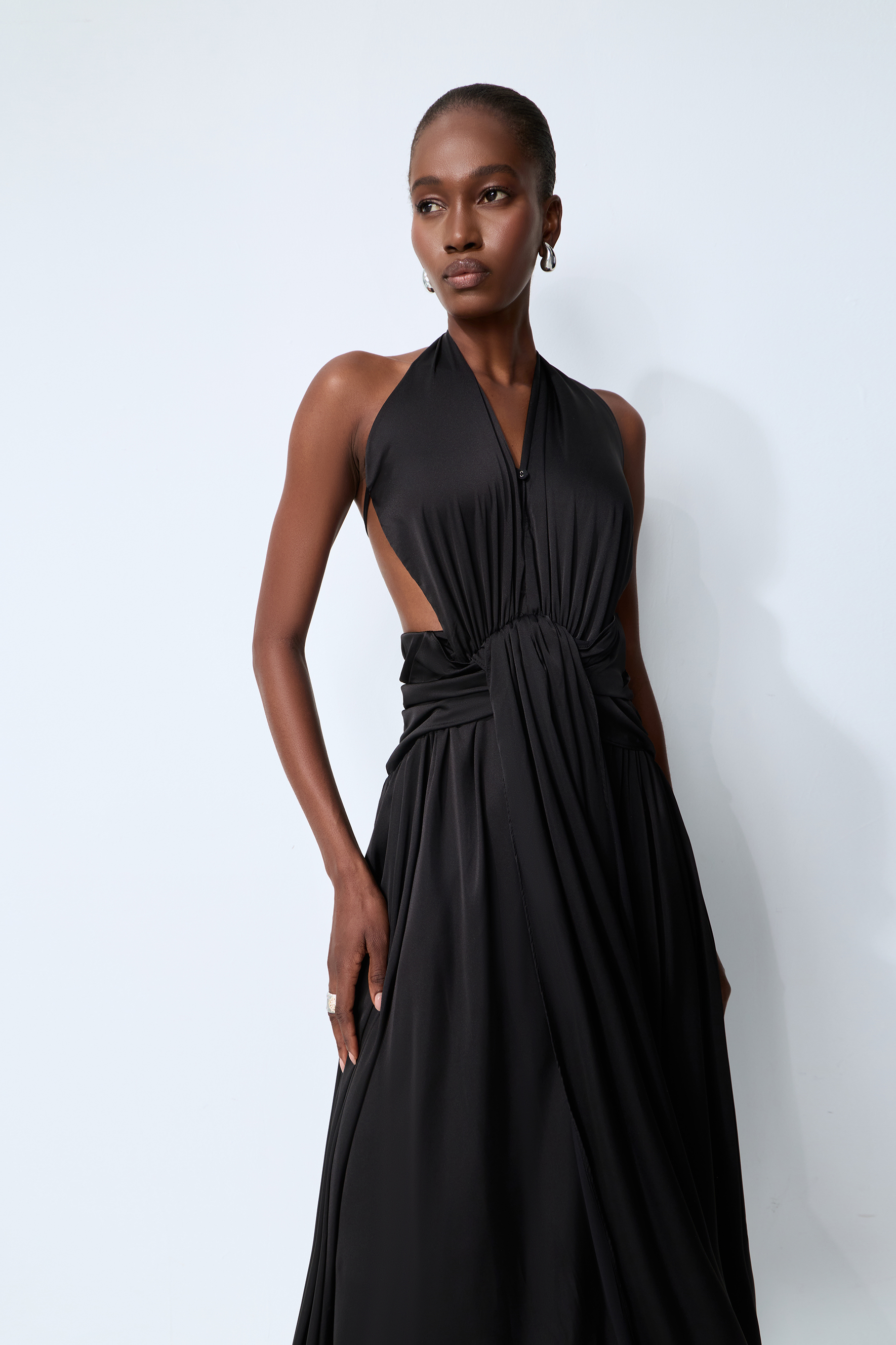 Late Night Crush Black Halter Neck Backless Maxi Dress