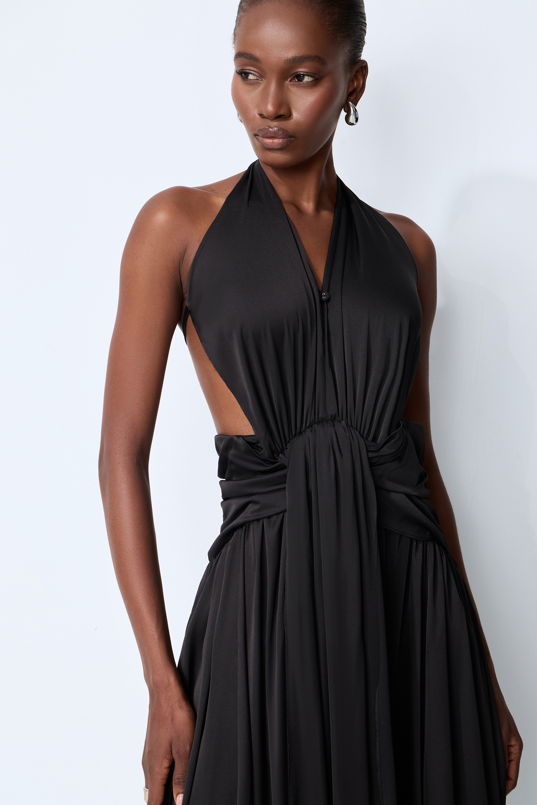 Late Night Crush Black Halter Neck Backless Maxi Dress