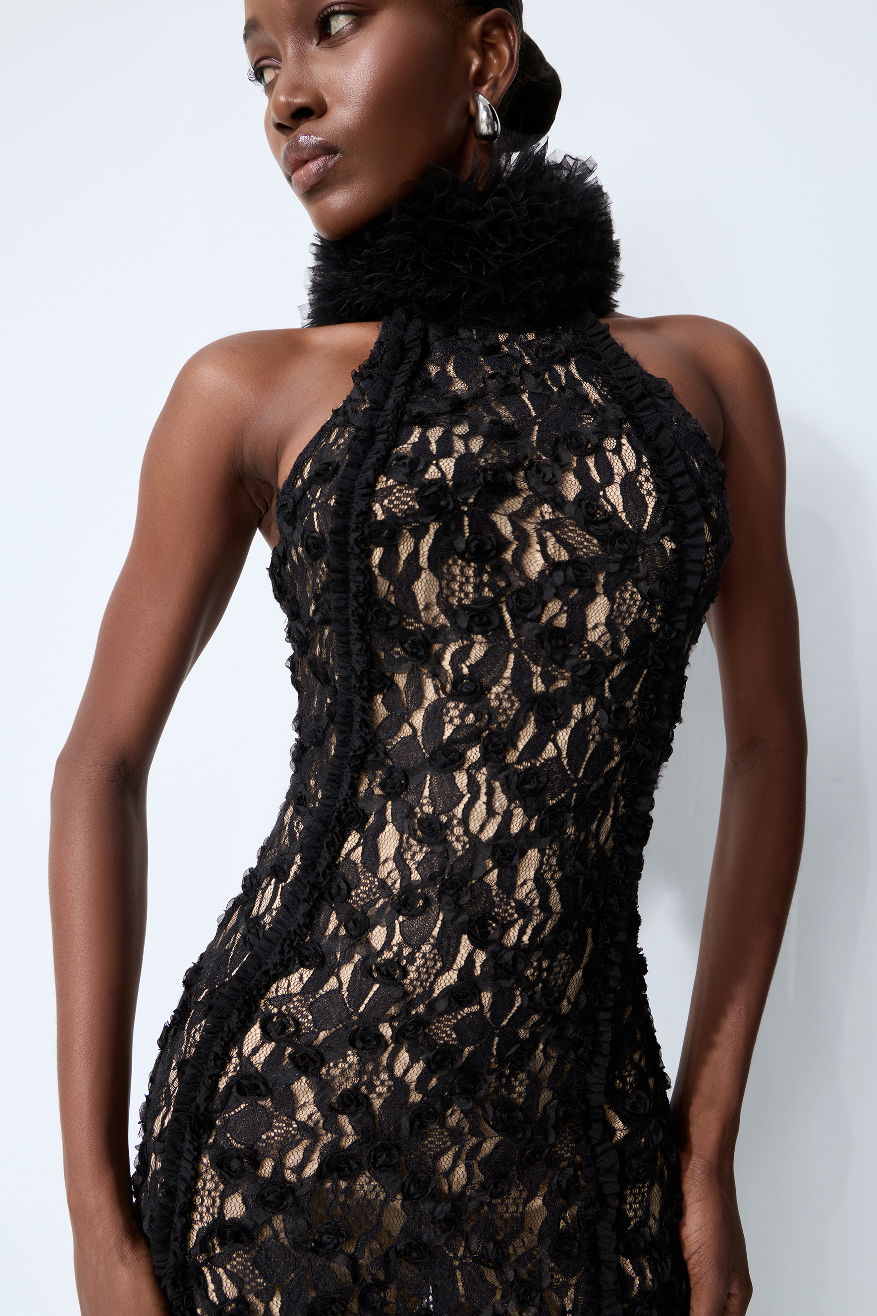Midnight Mischief Black Lace High Slit Maxi Dress
