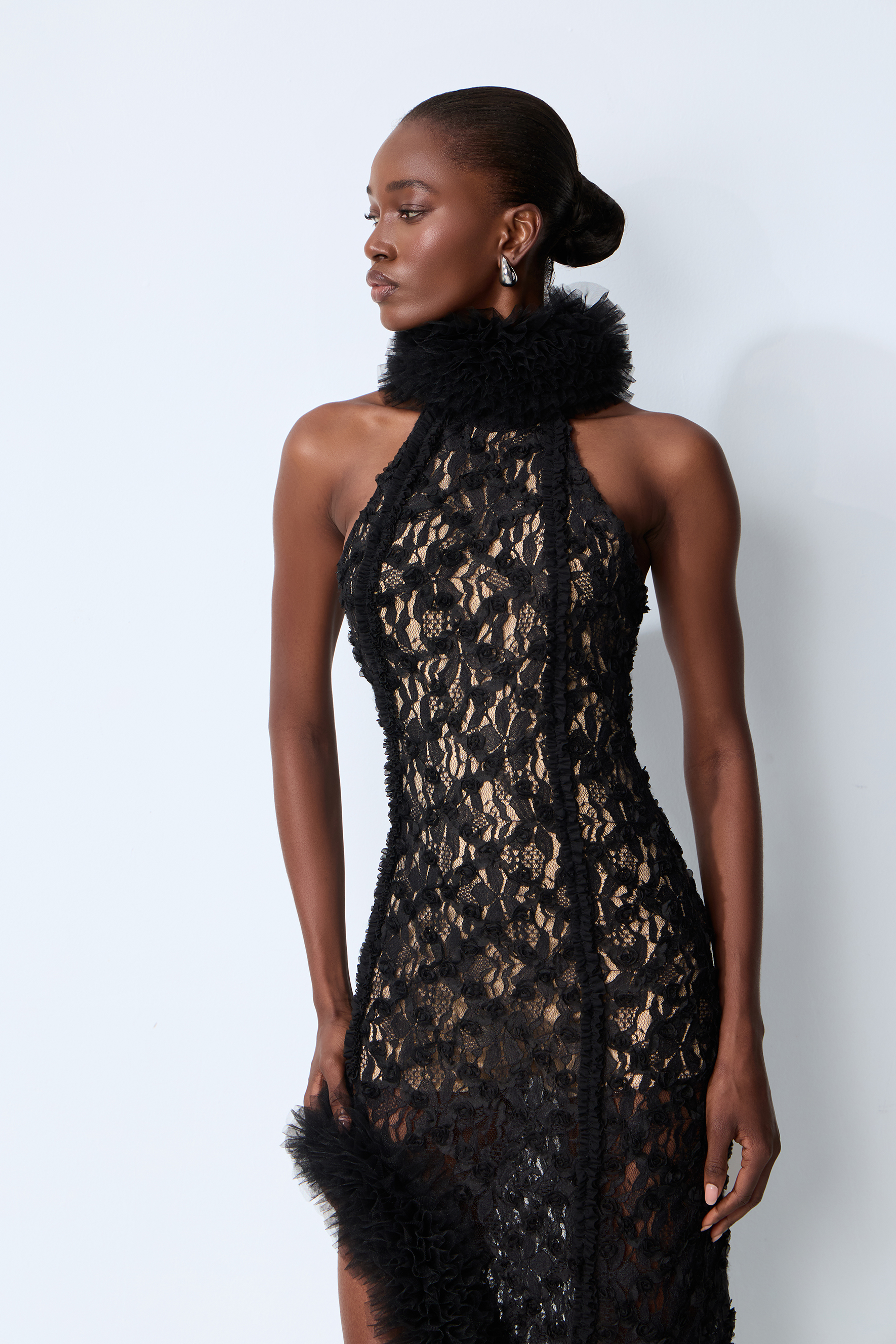 Midnight Mischief Black Lace High Slit Maxi Dress