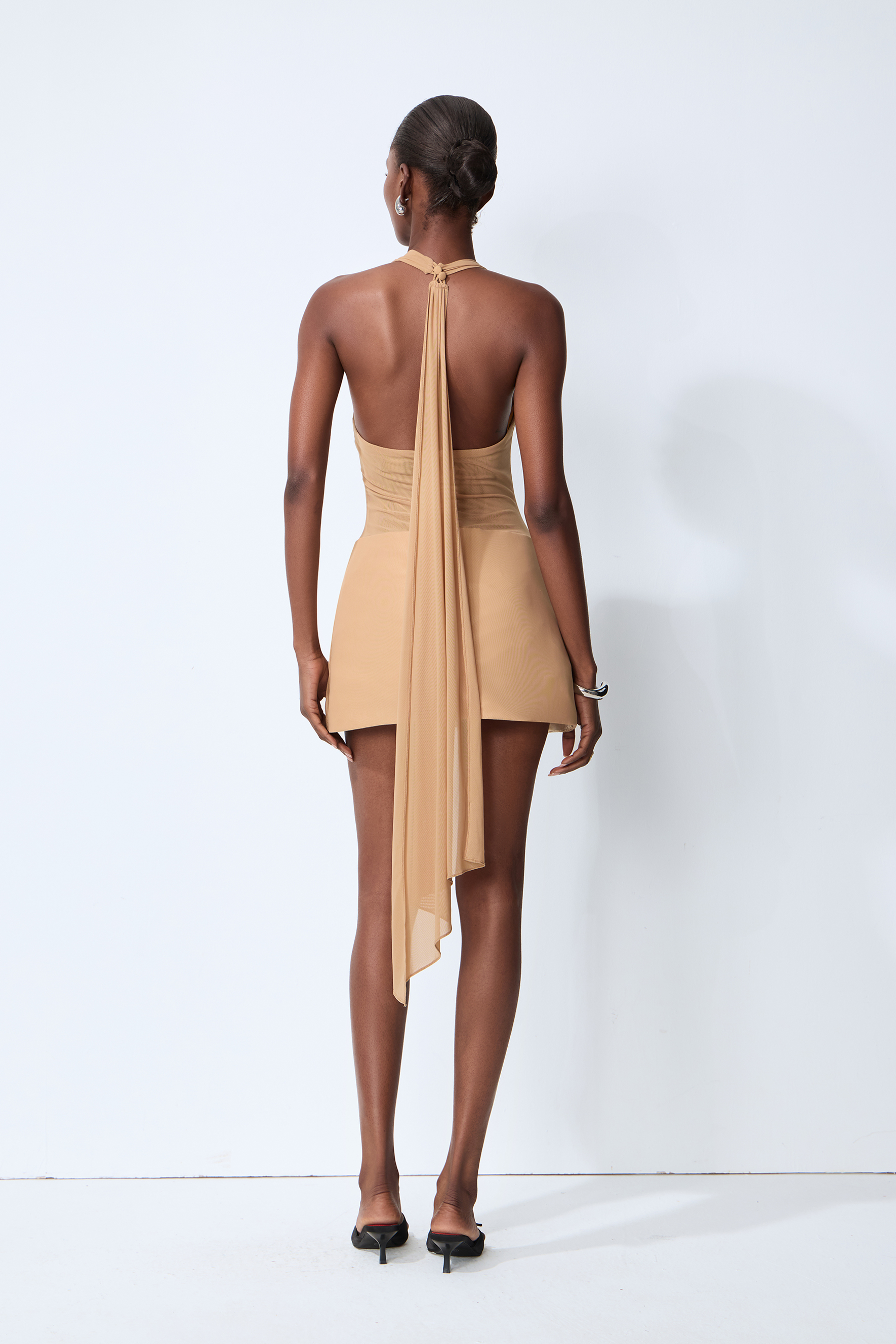 Chic Moment Khaki Cowl Neck Pleated Mini Dress