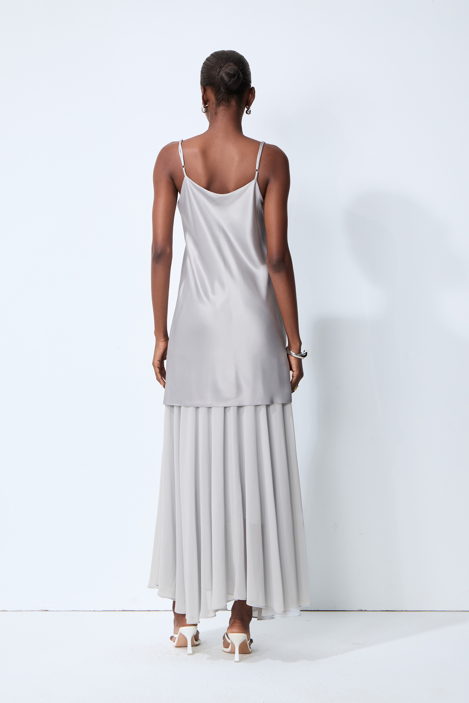 Soul Escape Satin & Chiffon Spaghetti Strap Maxi Dress