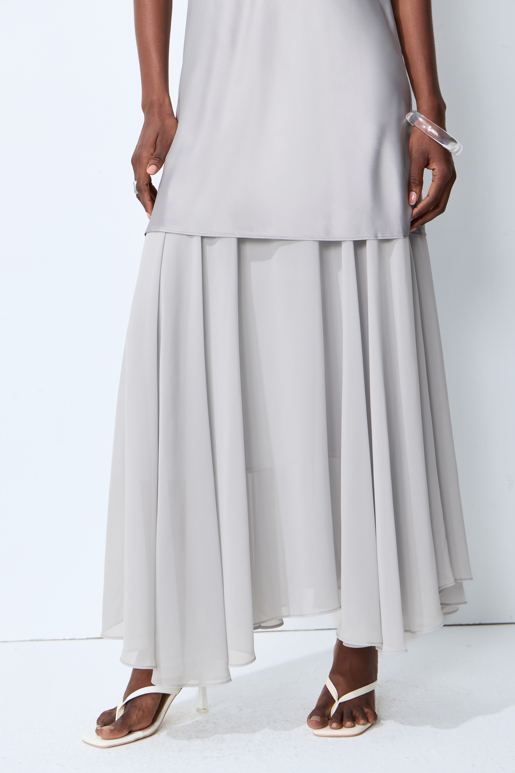 Soul Escape Satin & Chiffon Spaghetti Strap Maxi Dress