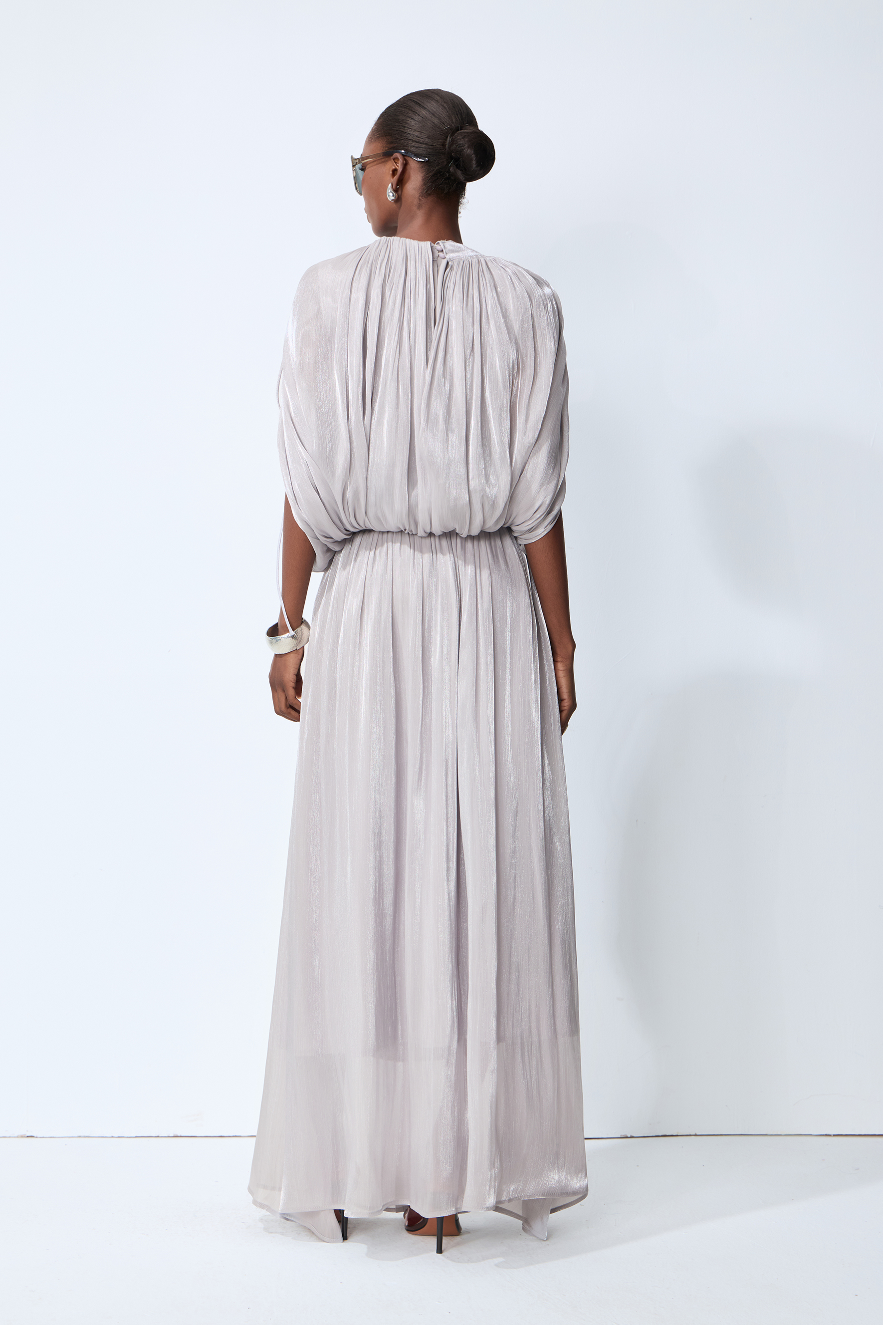 Daydreamers Grey Draped Gathered Maxi Dress