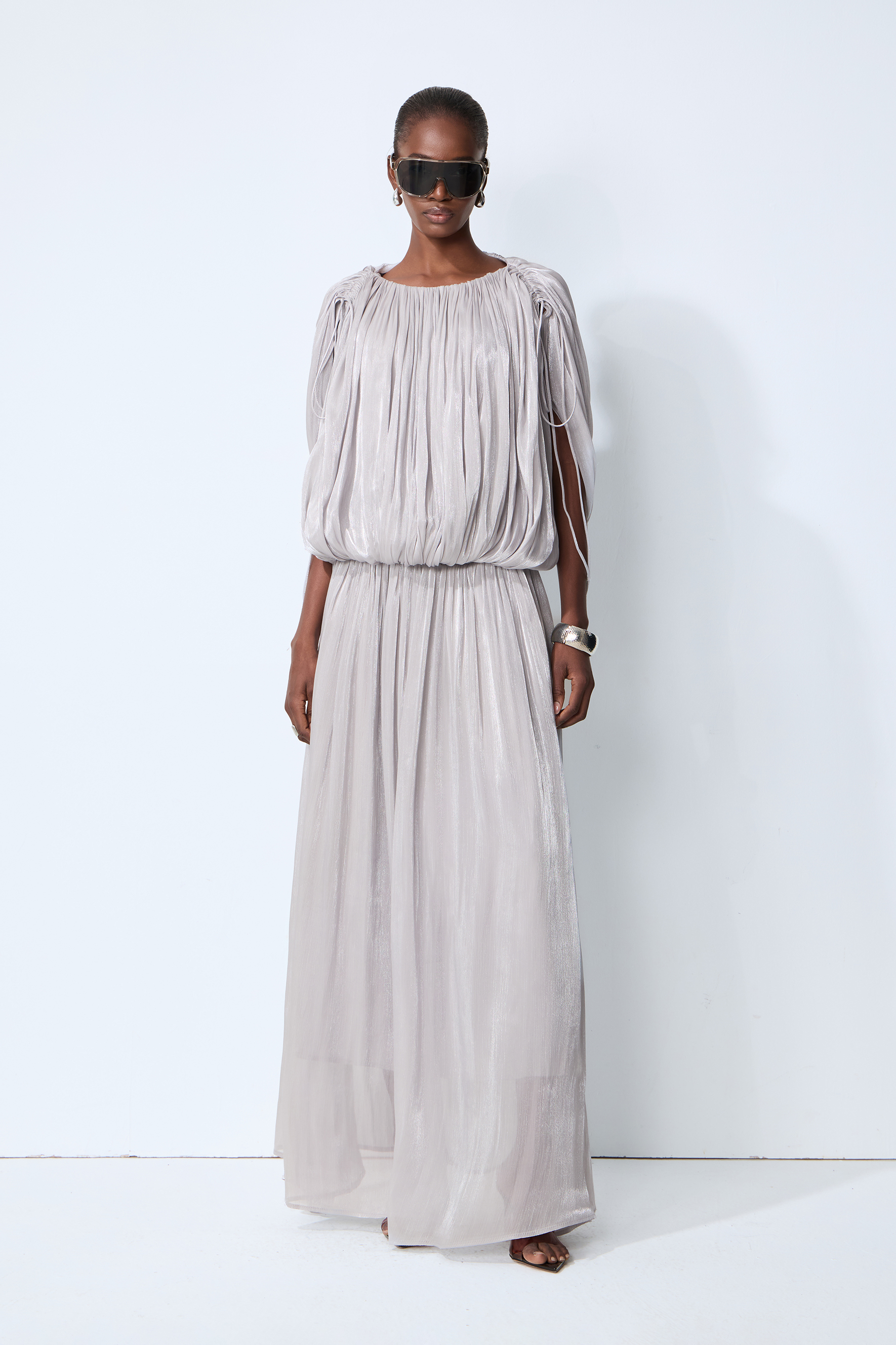 Daydreamers Grey Draped Gathered Maxi Dress