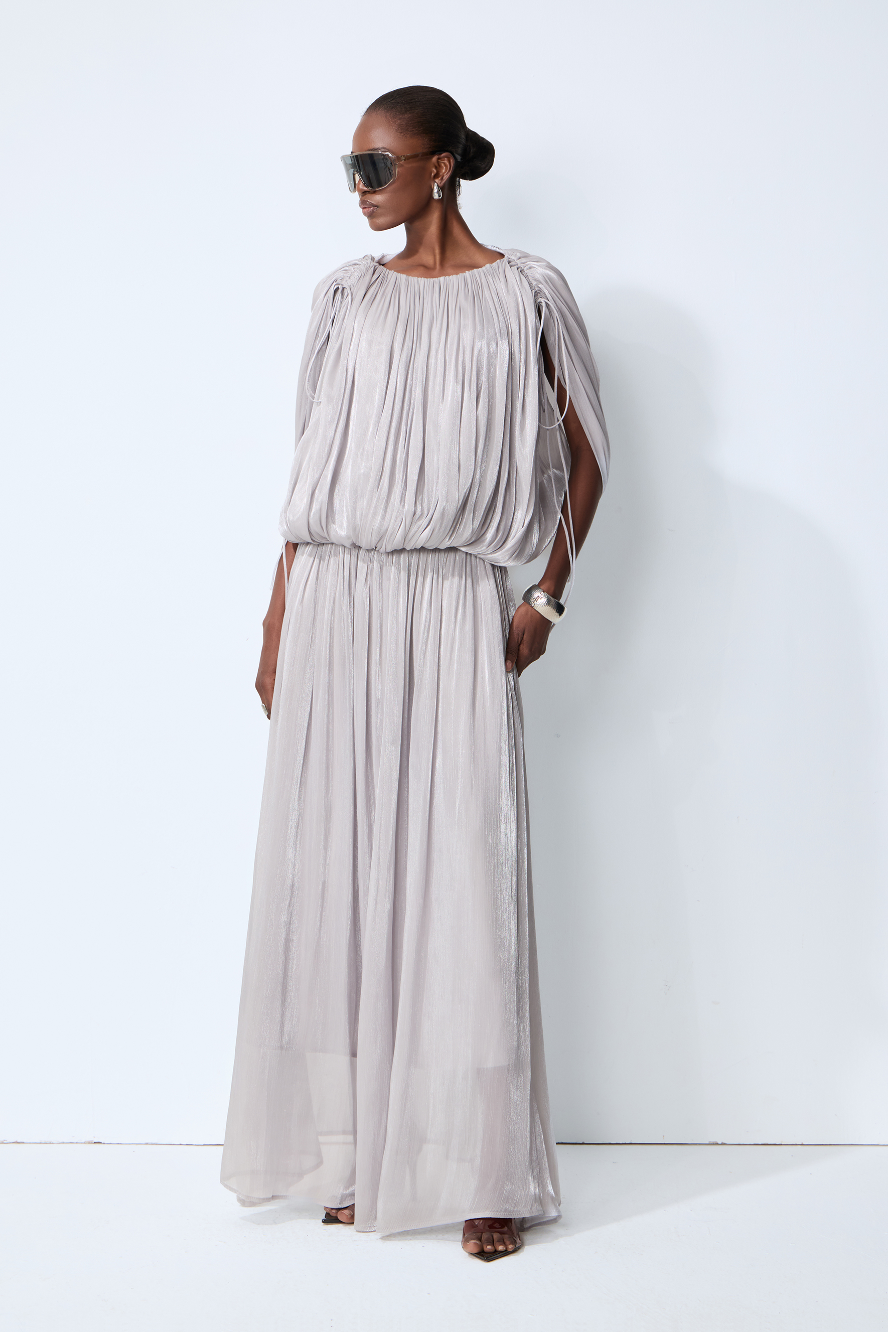 Daydreamers Grey Draped Gathered Maxi Dress
