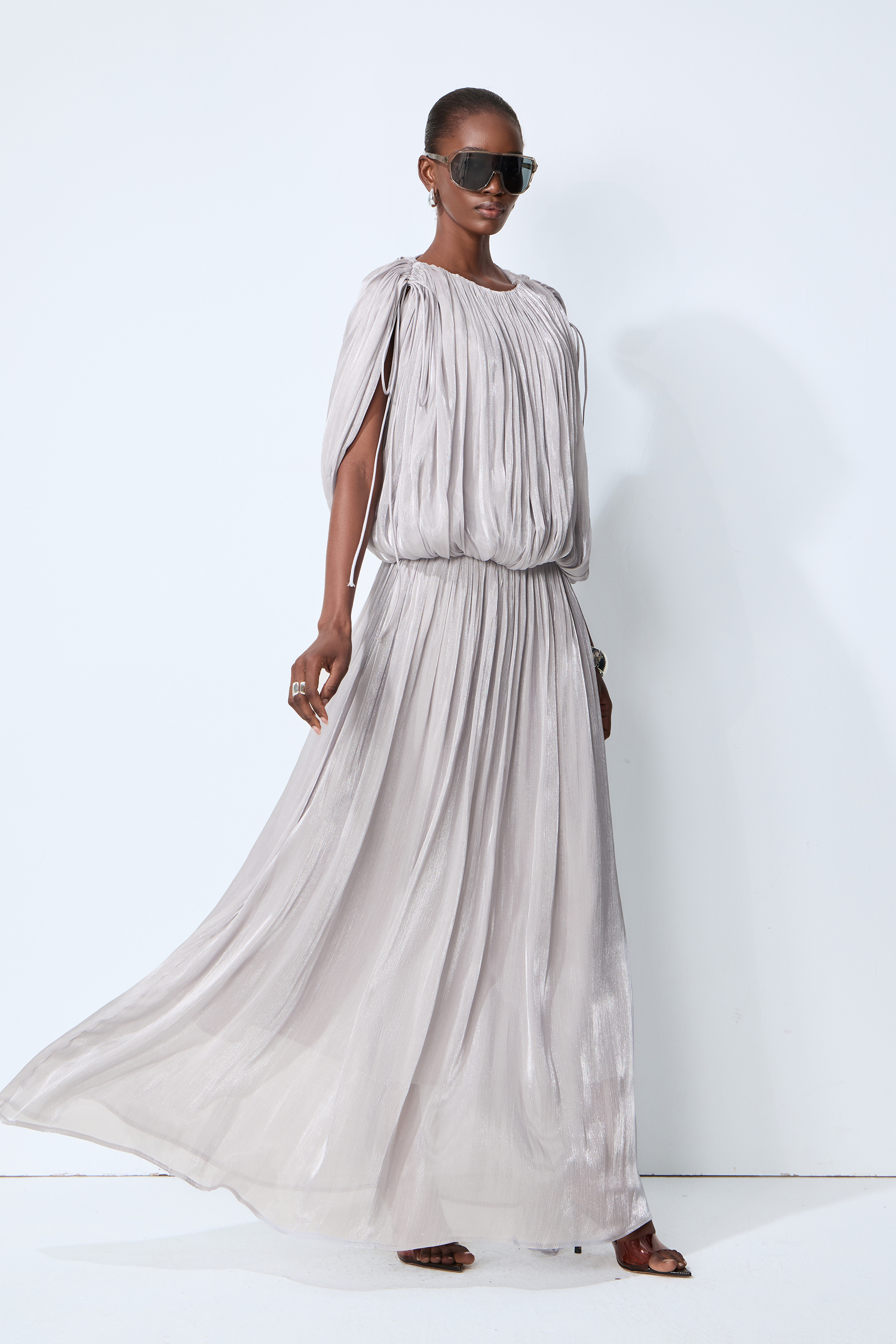 Daydreamers Grey Draped Gathered Maxi Dress