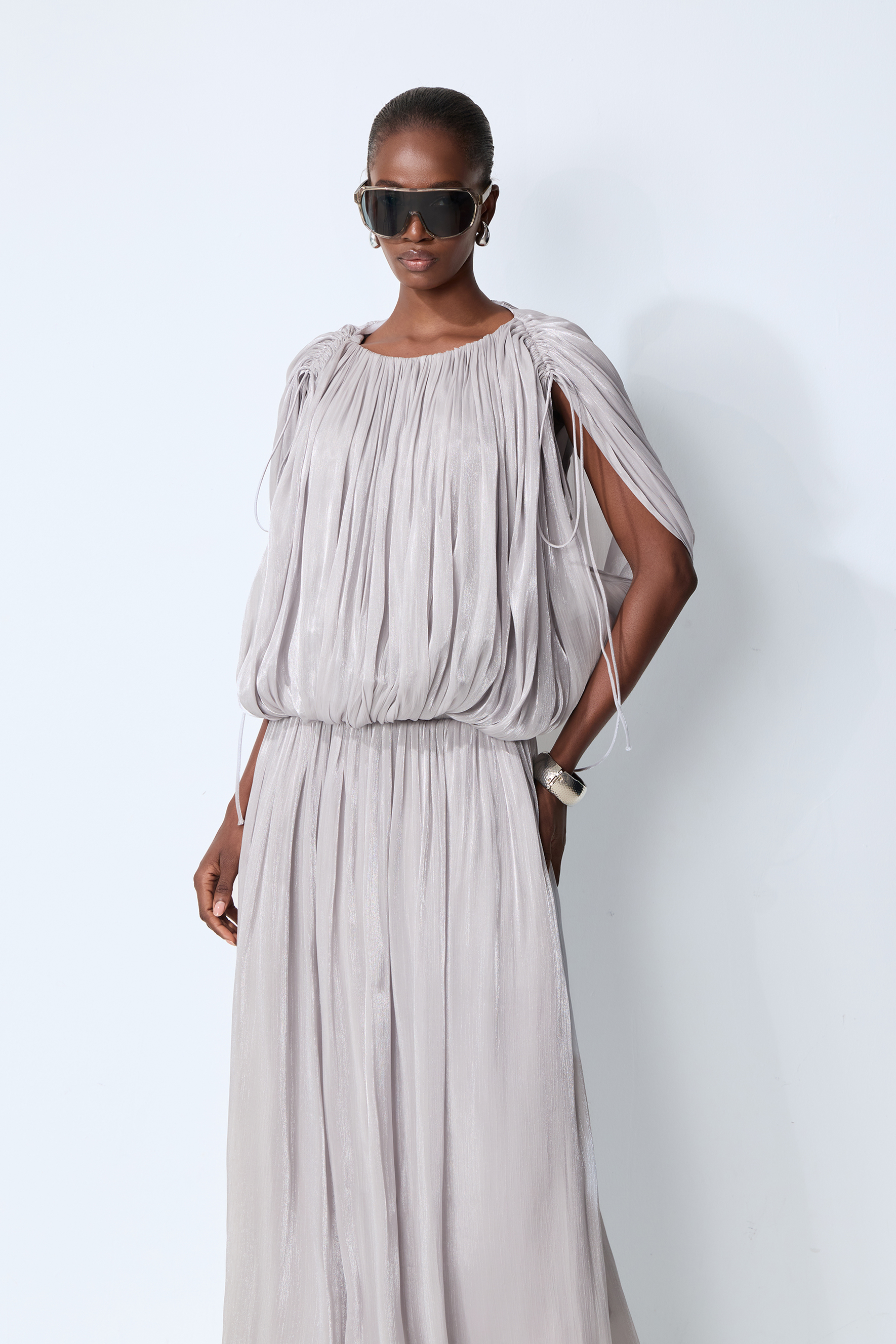 Daydreamers Grey Draped Gathered Maxi Dress