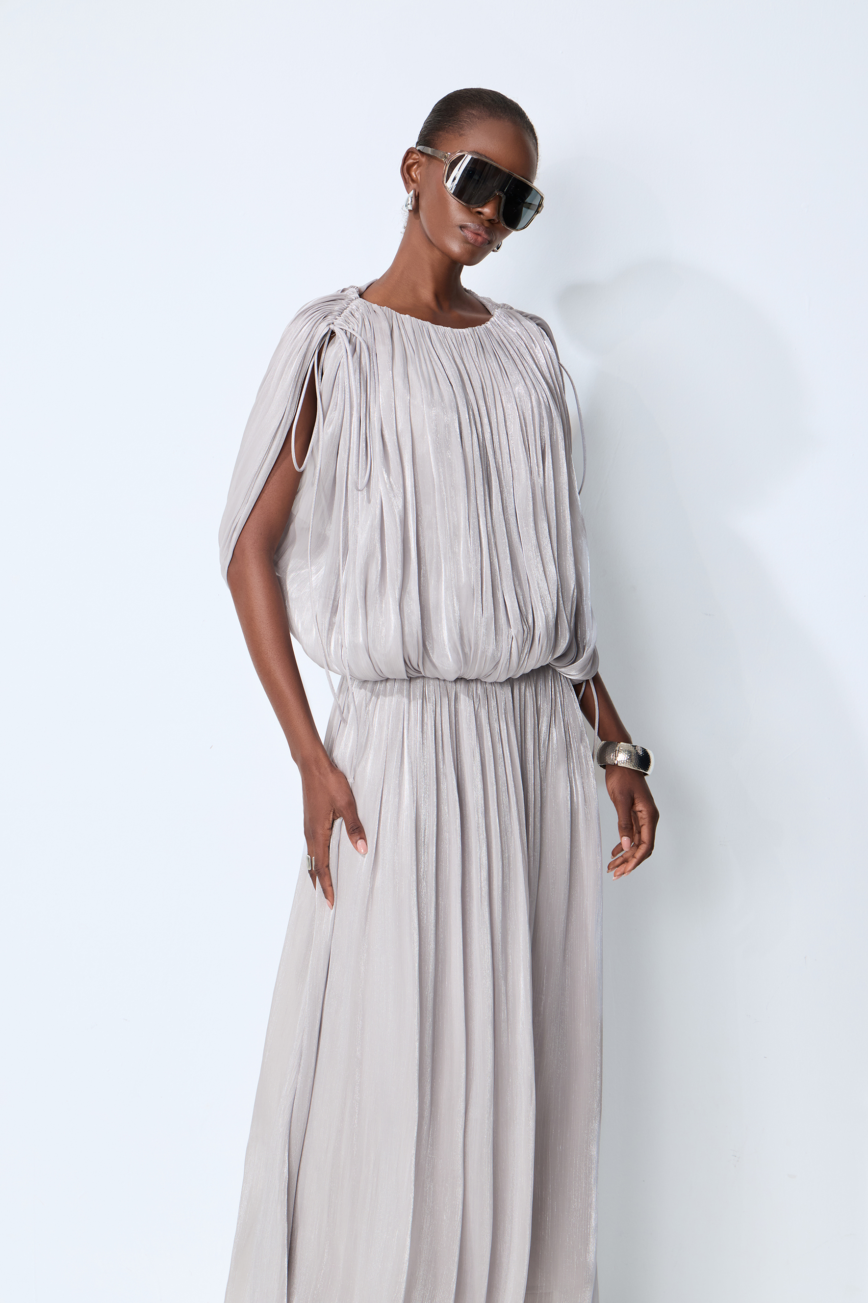 Daydreamers Grey Draped Gathered Maxi Dress
