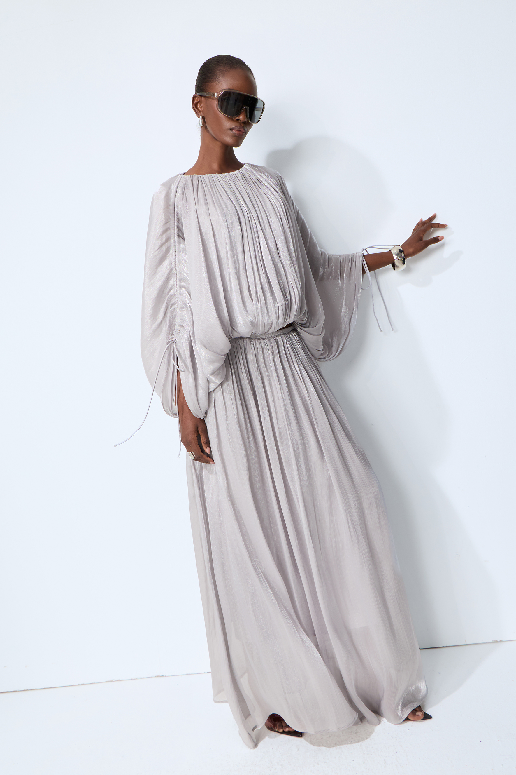 Daydreamers Grey Draped Gathered Maxi Dress