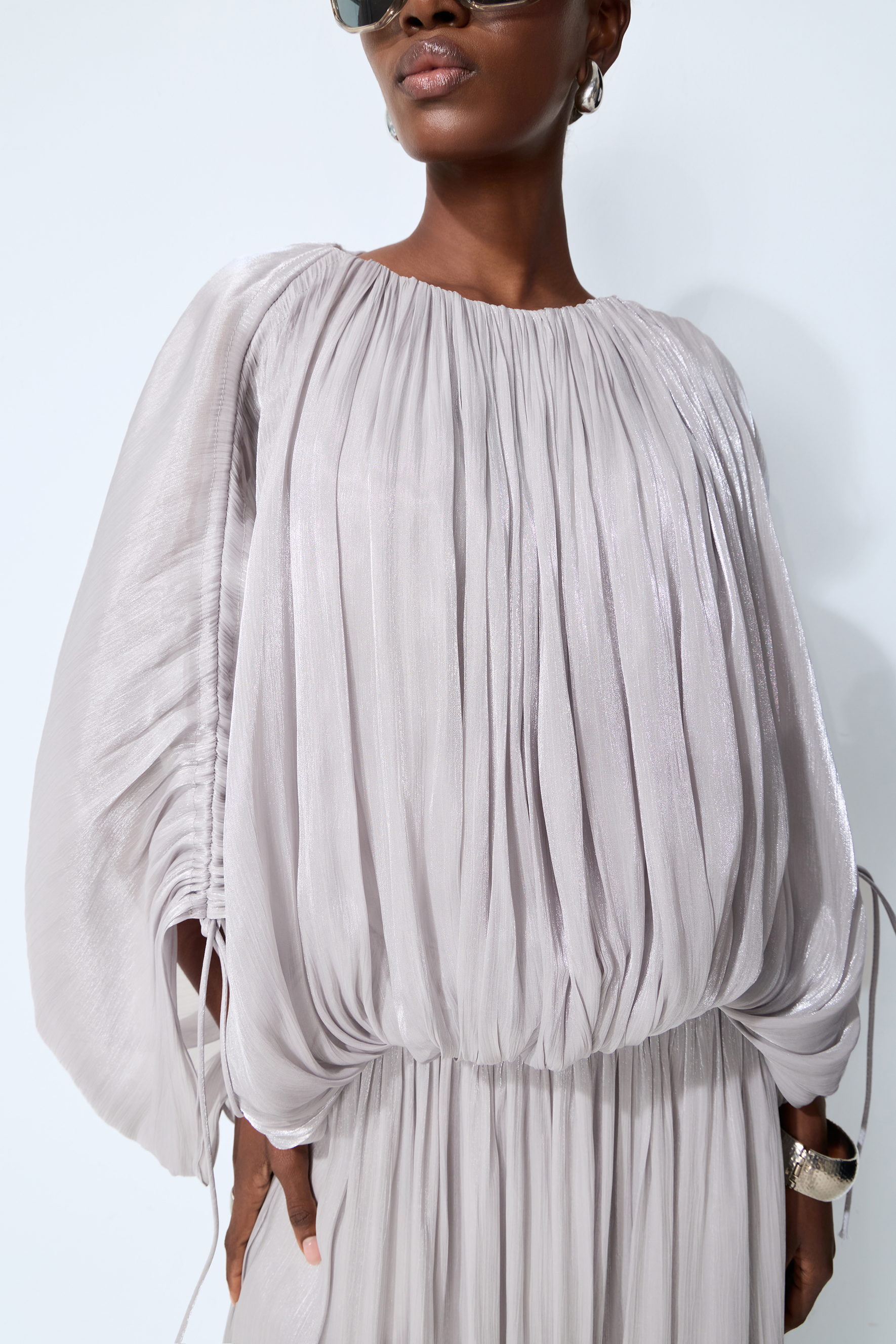Daydreamers Grey Draped Gathered Maxi Dress
