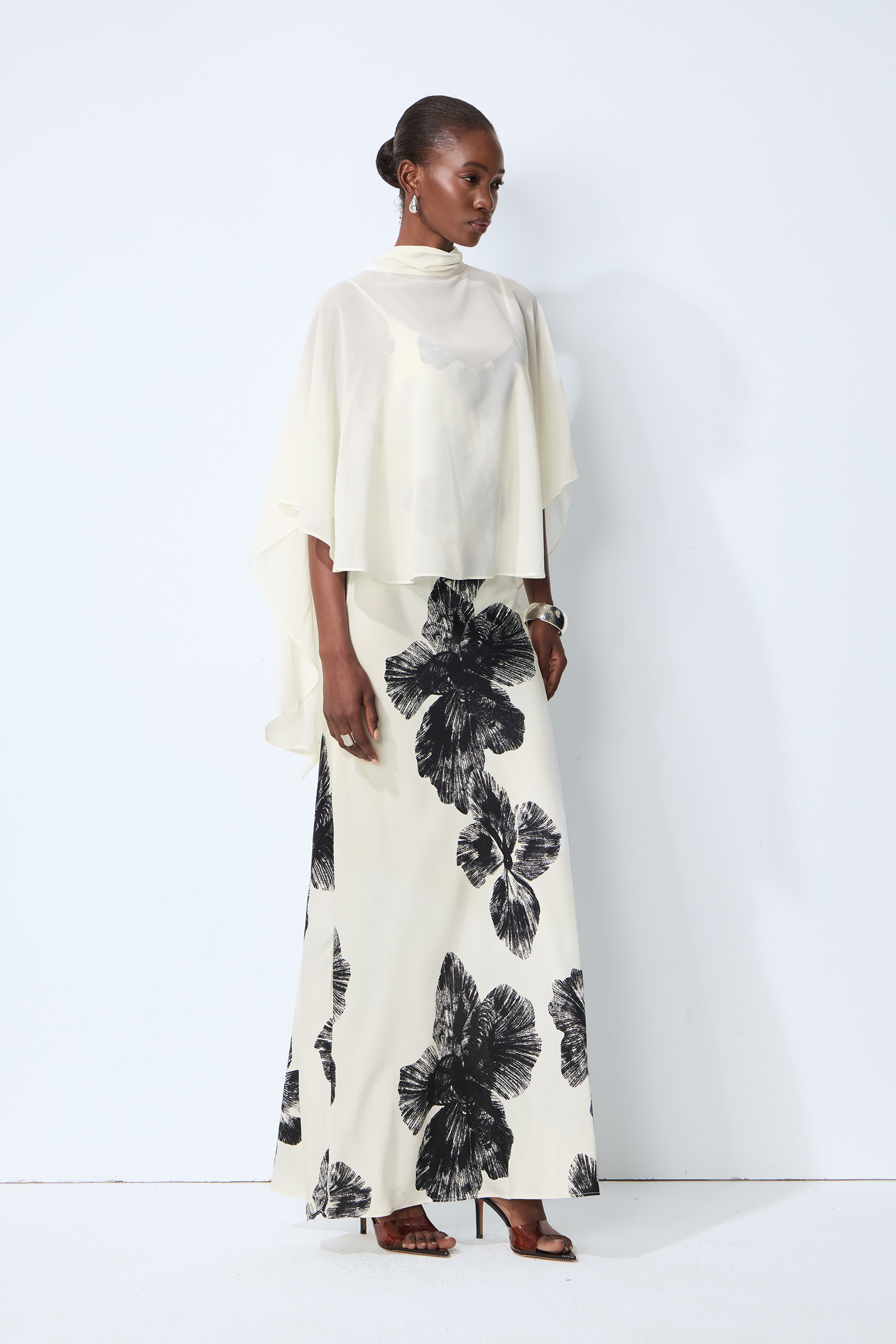 Classic Bloom White Sheer Blouse & Floral Print Dress Set