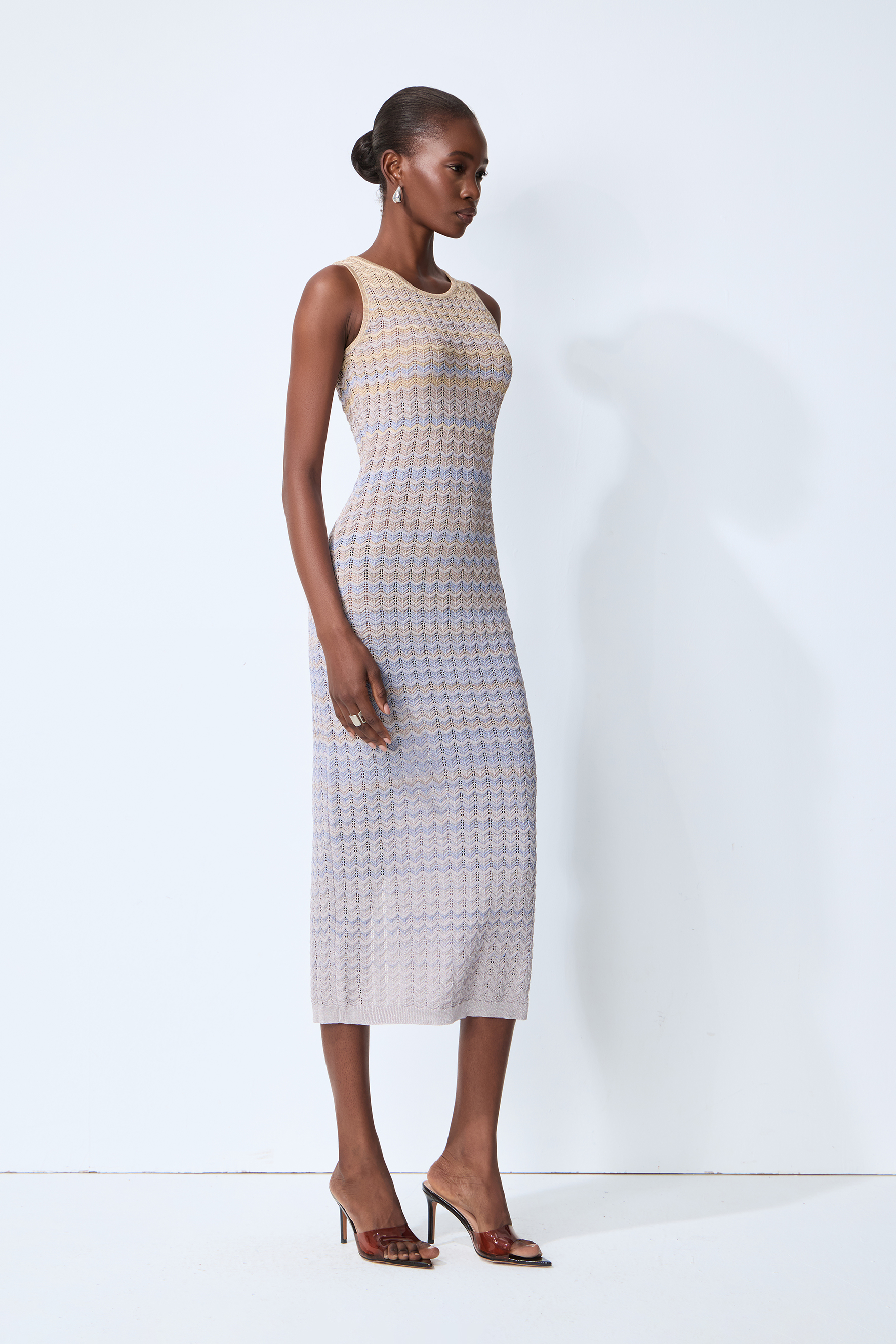 Sweetest Feeling Blue Sleeveless Chevron Knit Midi Dress