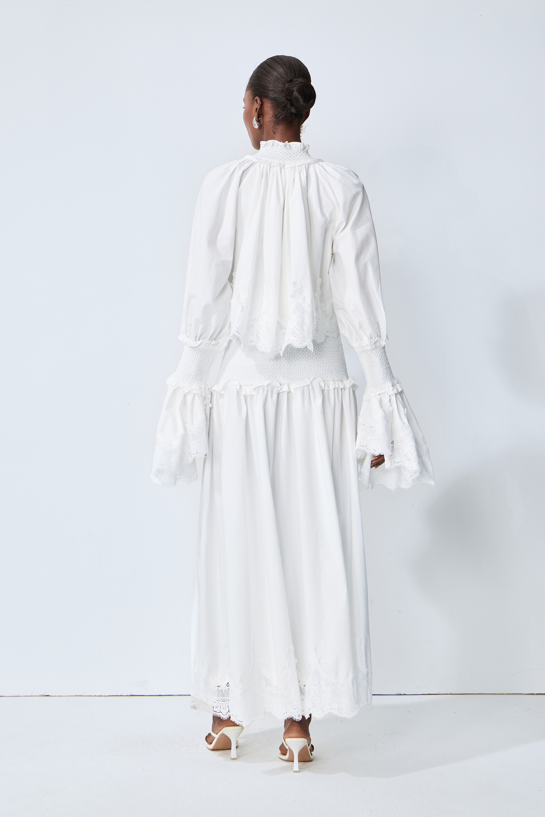 Chasing Sunlight White Lace Trim Flared Sleeve Maxi Dress