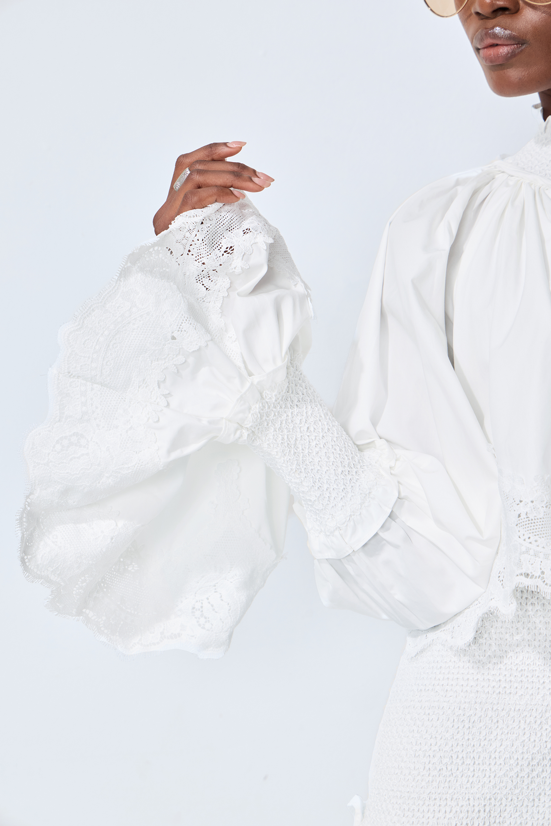 Chasing Sunlight White Lace Trim Flared Sleeve Maxi Dress