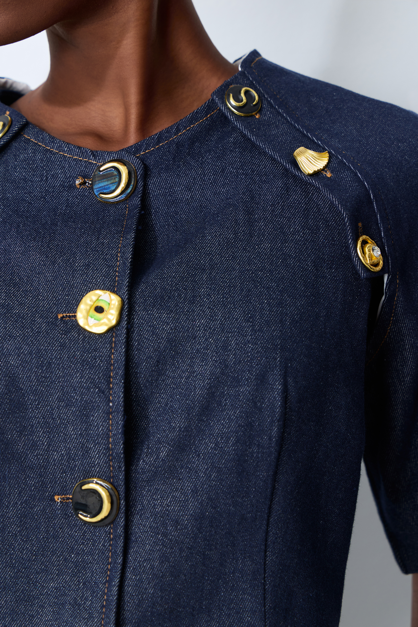 Living the Moment Blue Denim Gold Button Crop Top & Skirt Set