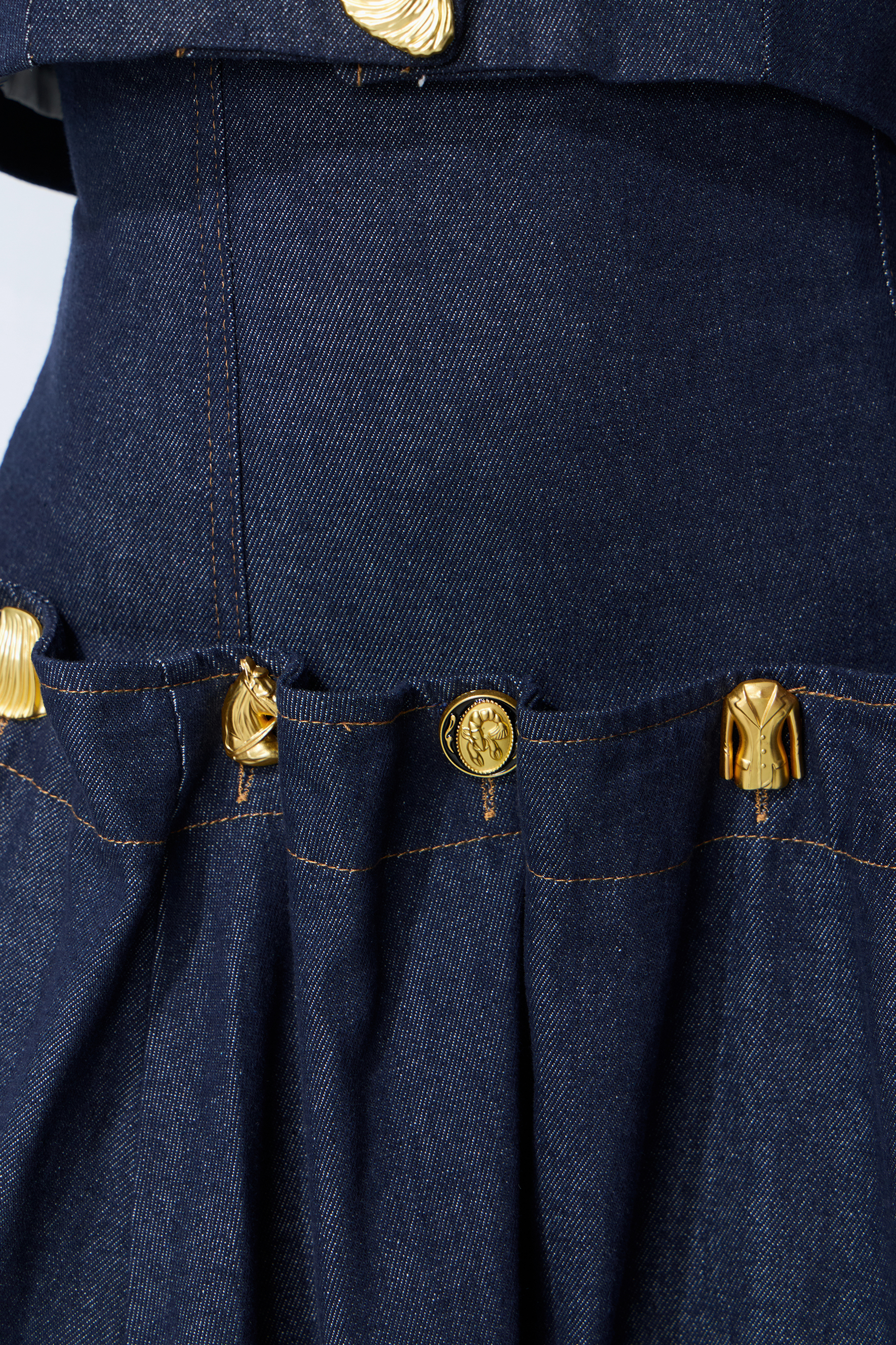 Living the Moment Blue Denim Gold Button Crop Top & Skirt Set