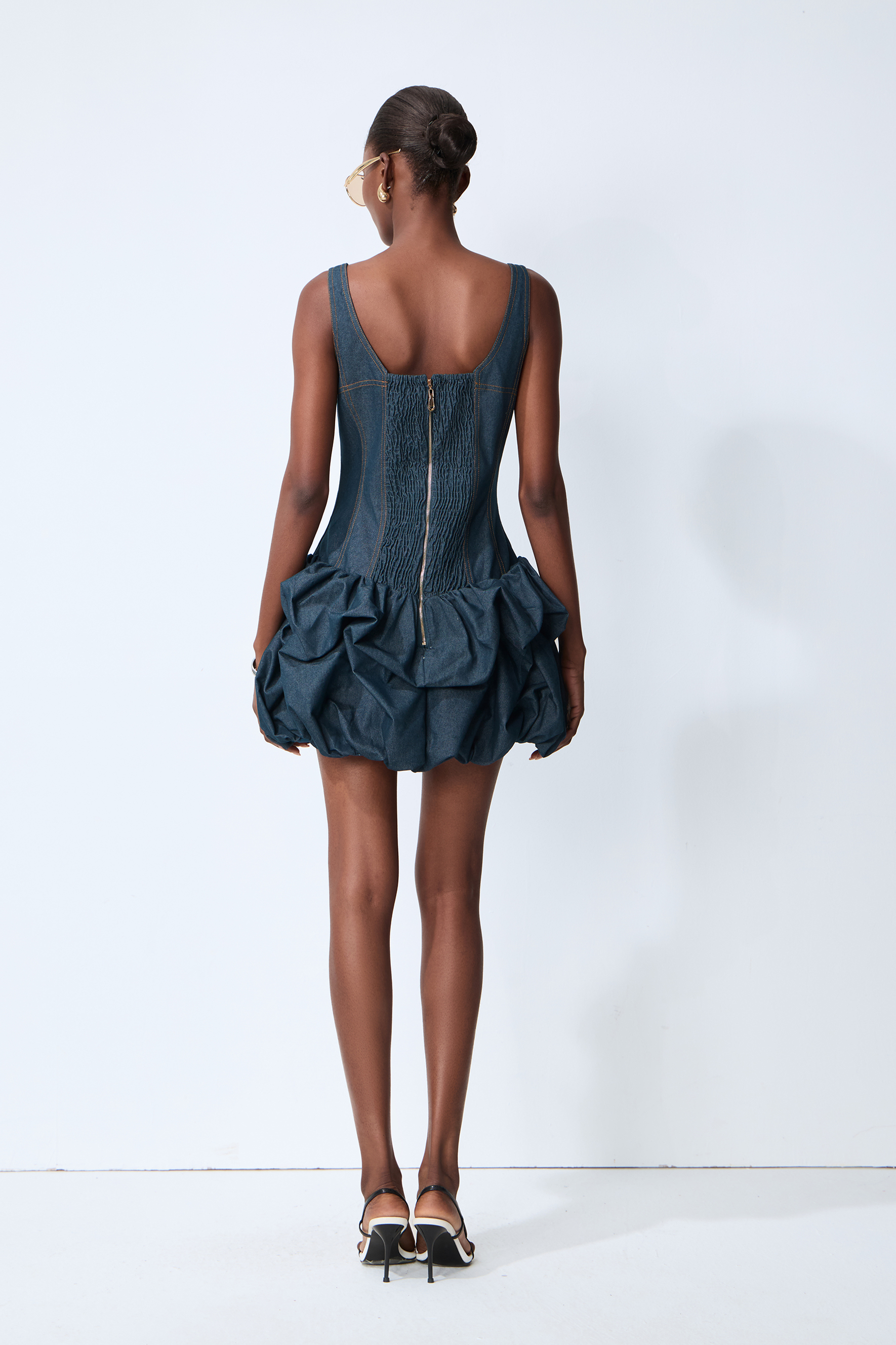 Playful Days Blue Denim Bubble Hem Mini Dress