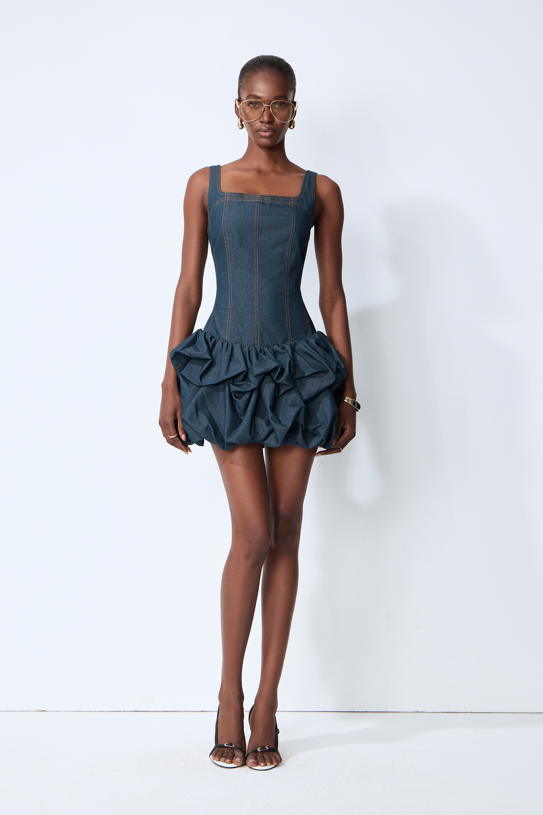 Playful Days Blue Denim Bubble Hem Mini Dress
