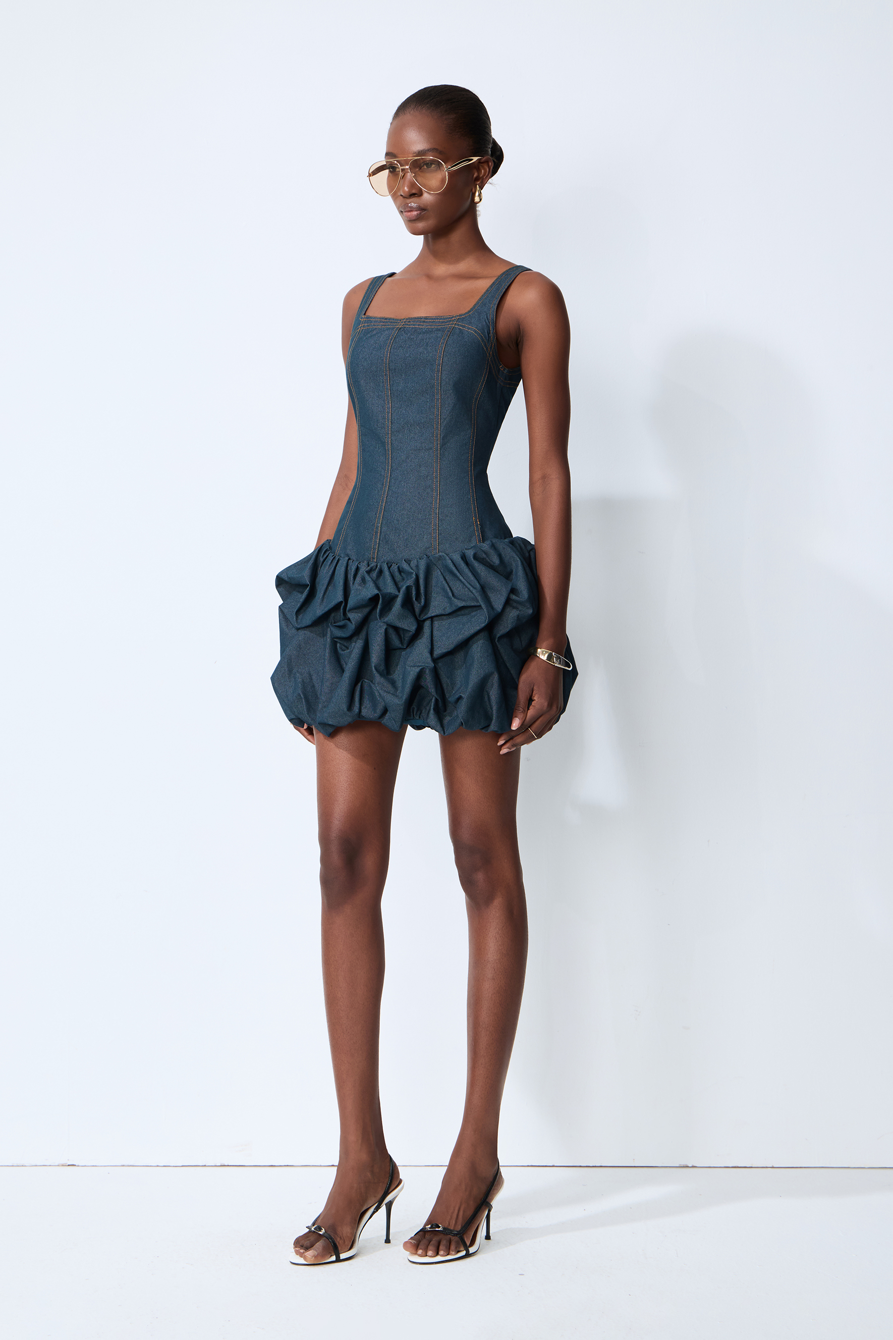 Playful Days Blue Denim Bubble Hem Mini Dress