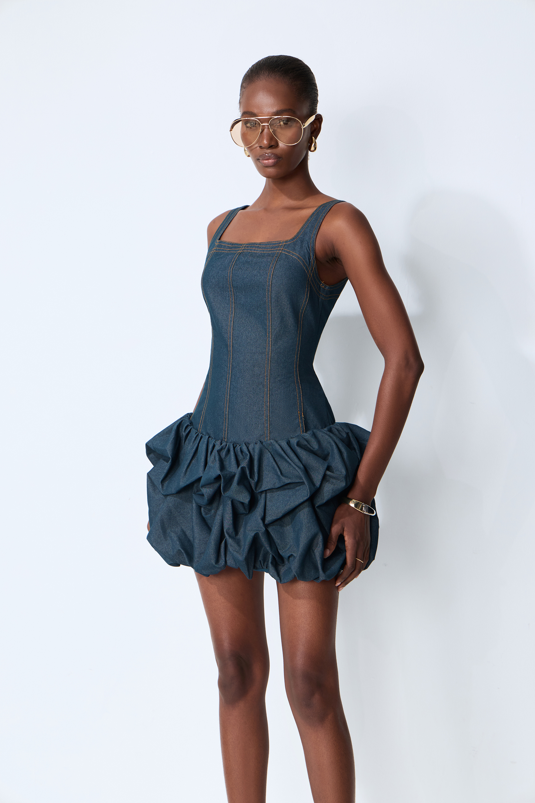 Playful Days Blue Denim Bubble Hem Mini Dress
