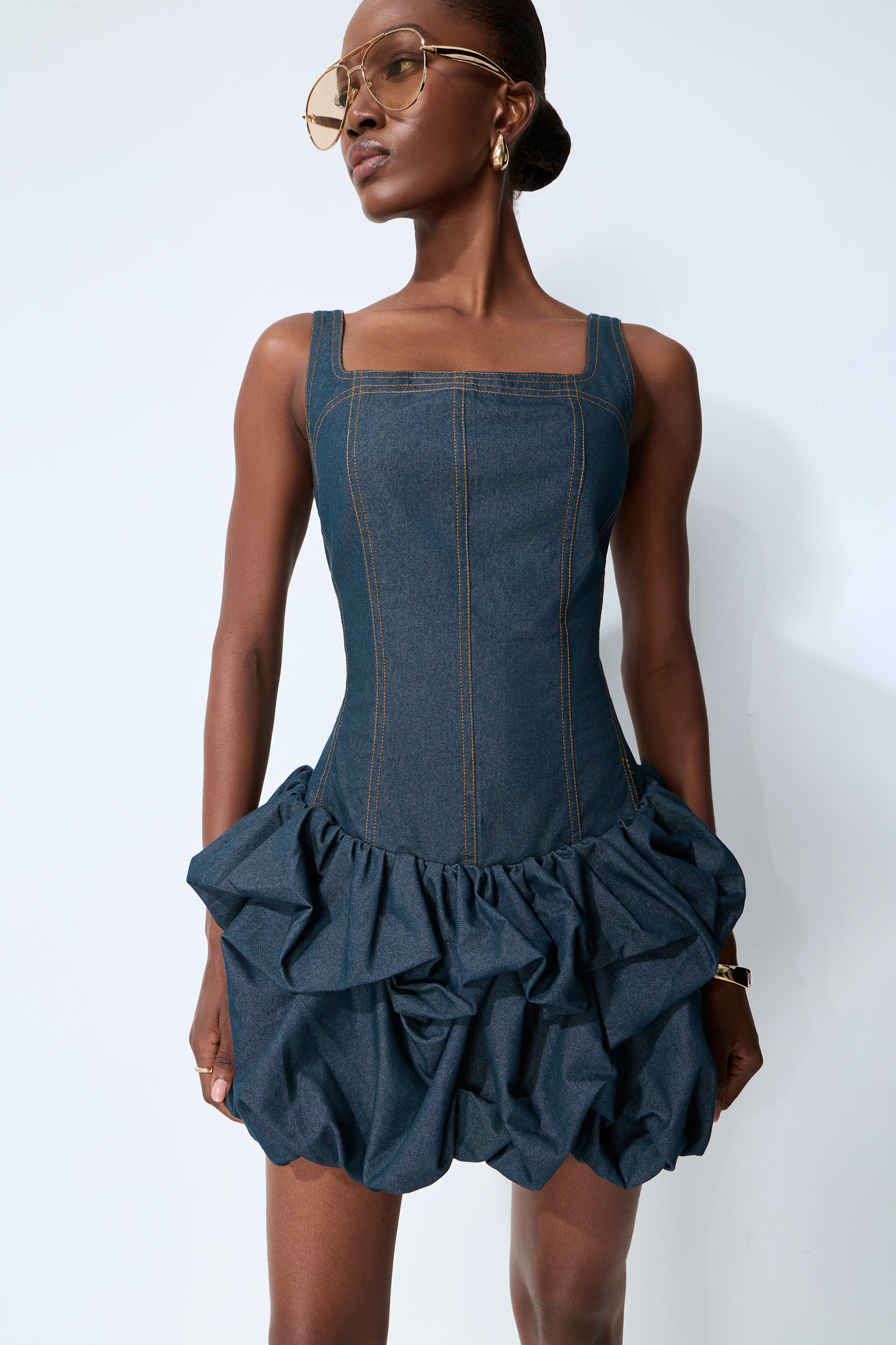 Playful Days Blue Denim Bubble Hem Mini Dress