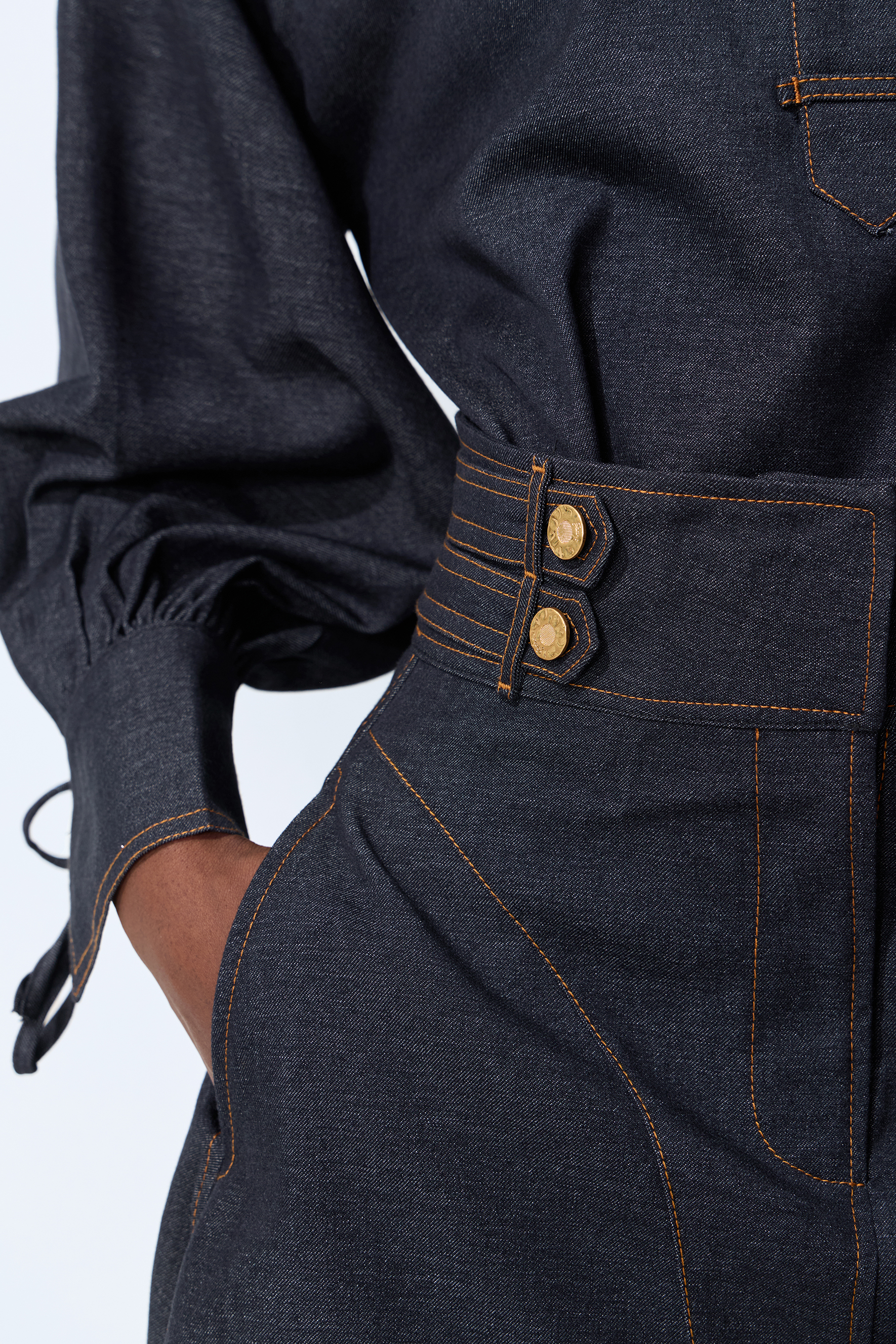 Simply Pretty Dark Blue Denim High Neck Shirt & Mini Skirt Set