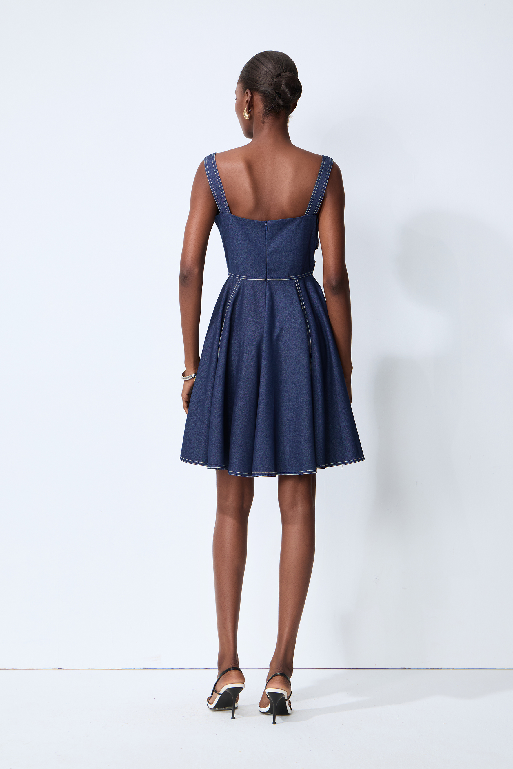 Bring The Style Blue Sleeveless Crisscross Waist Denim Mini Dress