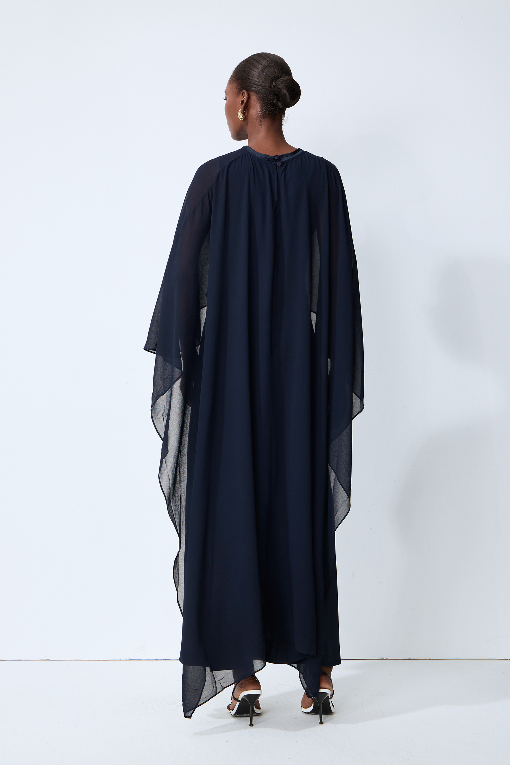Evening Whispers Blue Chiffon Cape & Maxi Dress Set