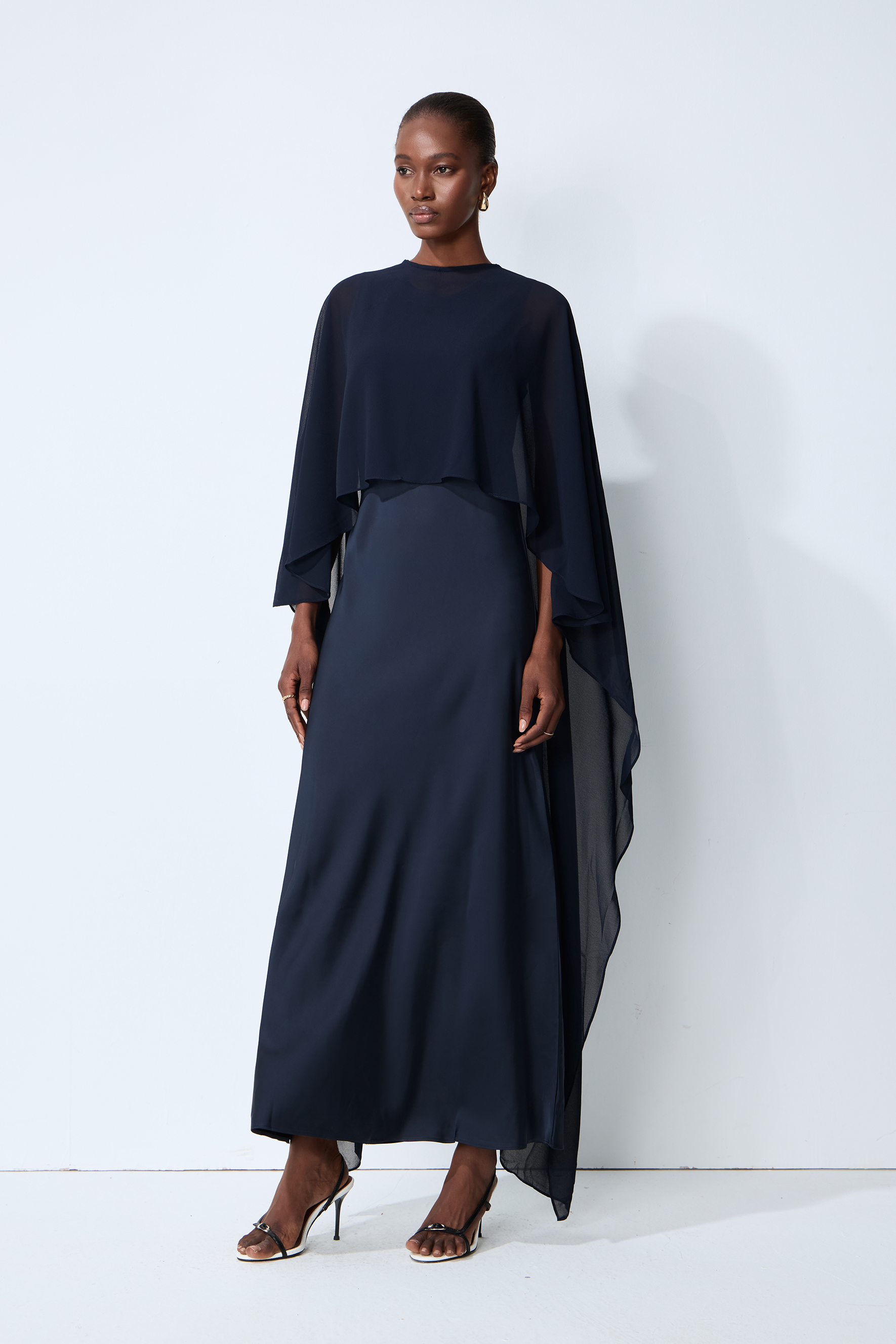 Evening Whispers Blue Chiffon Cape & Maxi Dress Set
