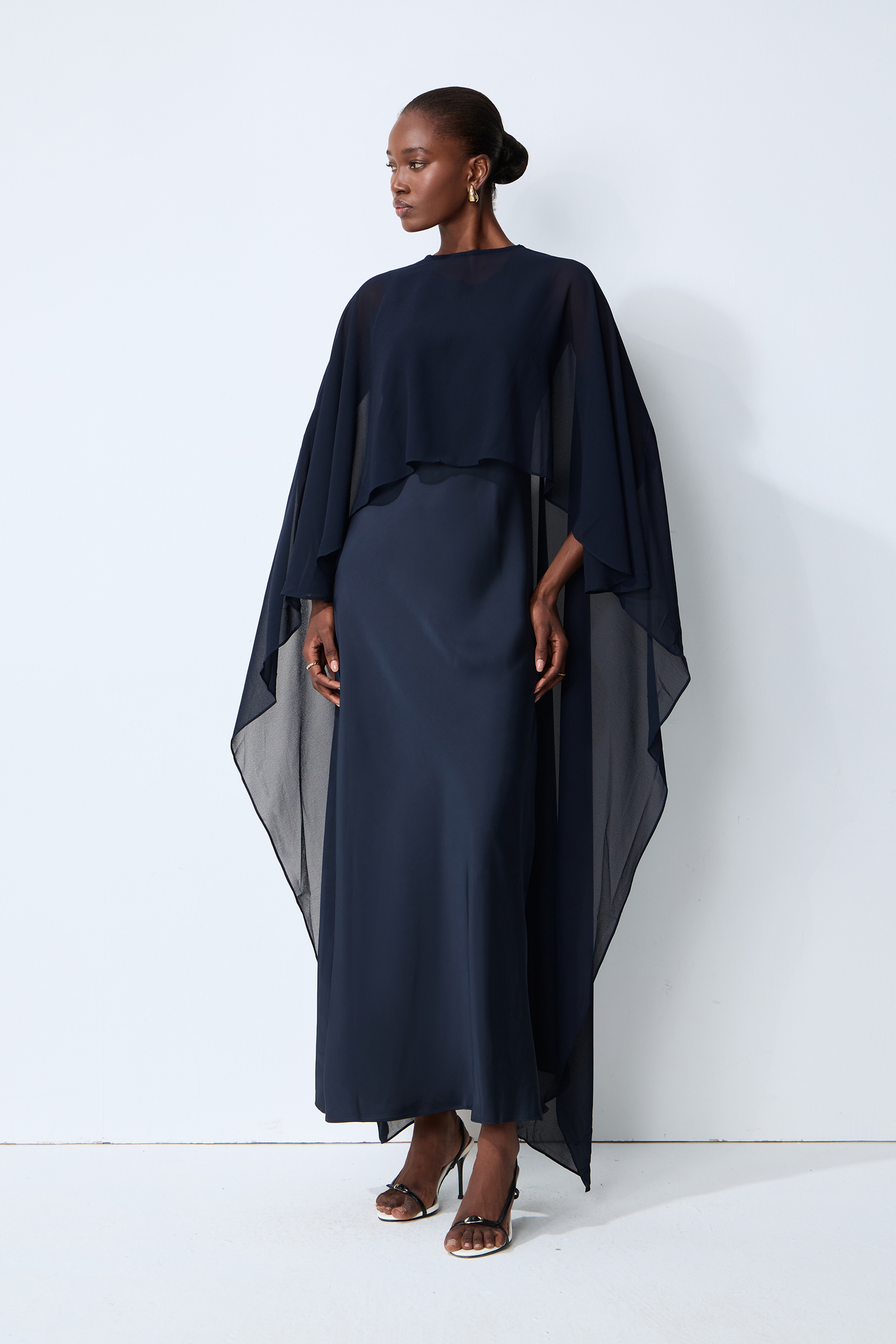 Evening Whispers Blue Chiffon Cape & Maxi Dress Set