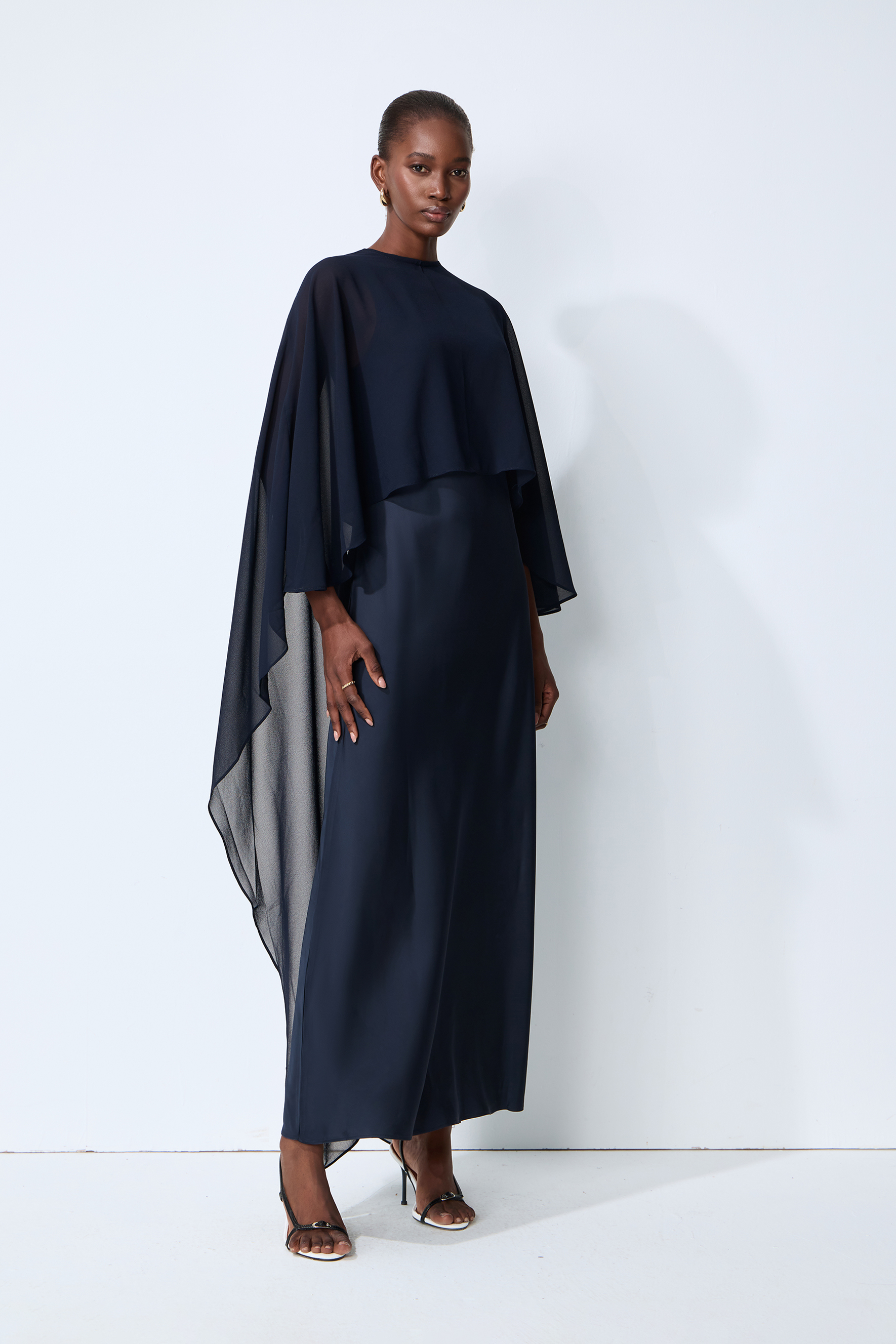 Evening Whispers Blue Chiffon Cape & Maxi Dress Set