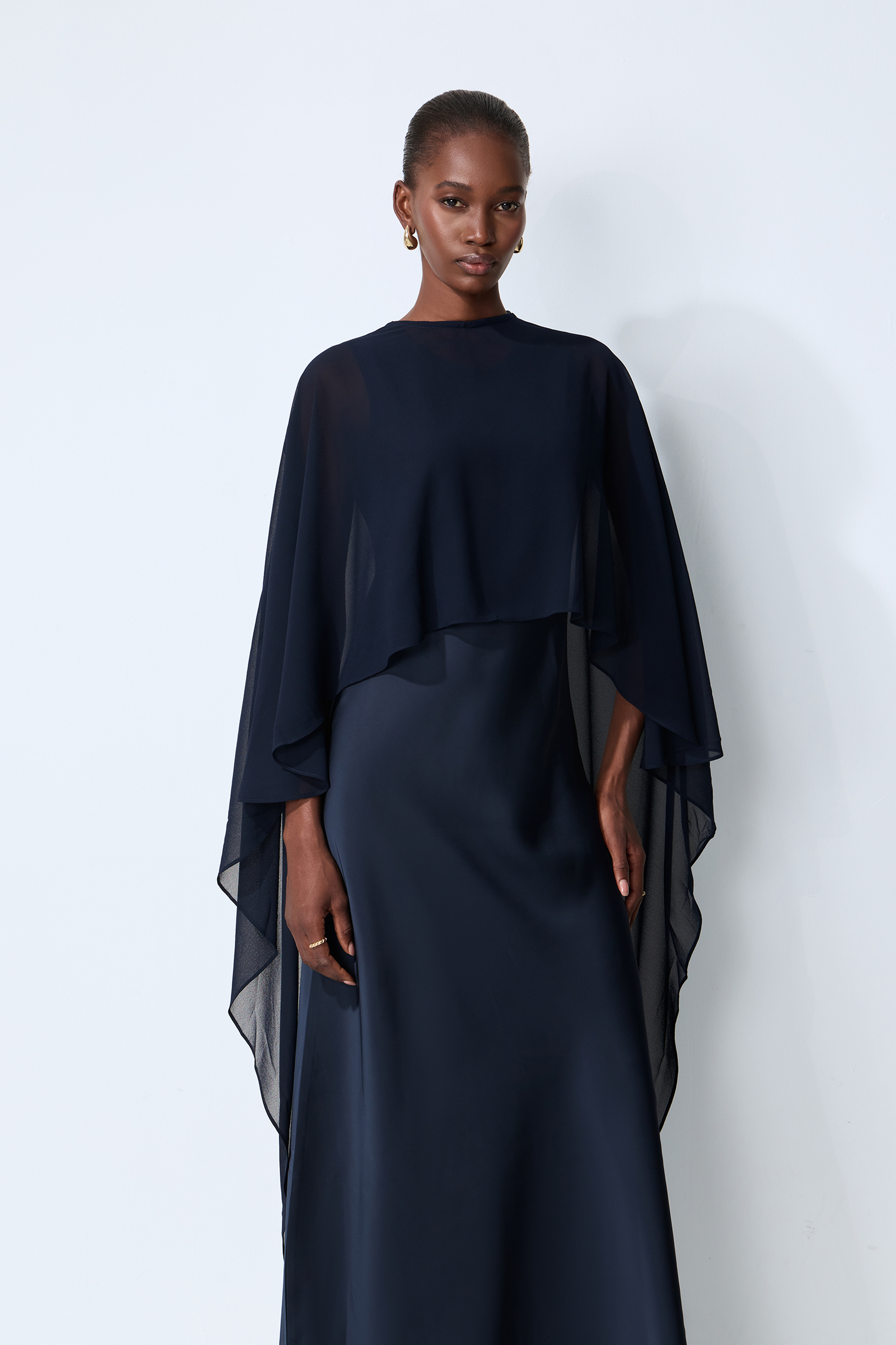 Evening Whispers Blue Chiffon Cape & Maxi Dress Set
