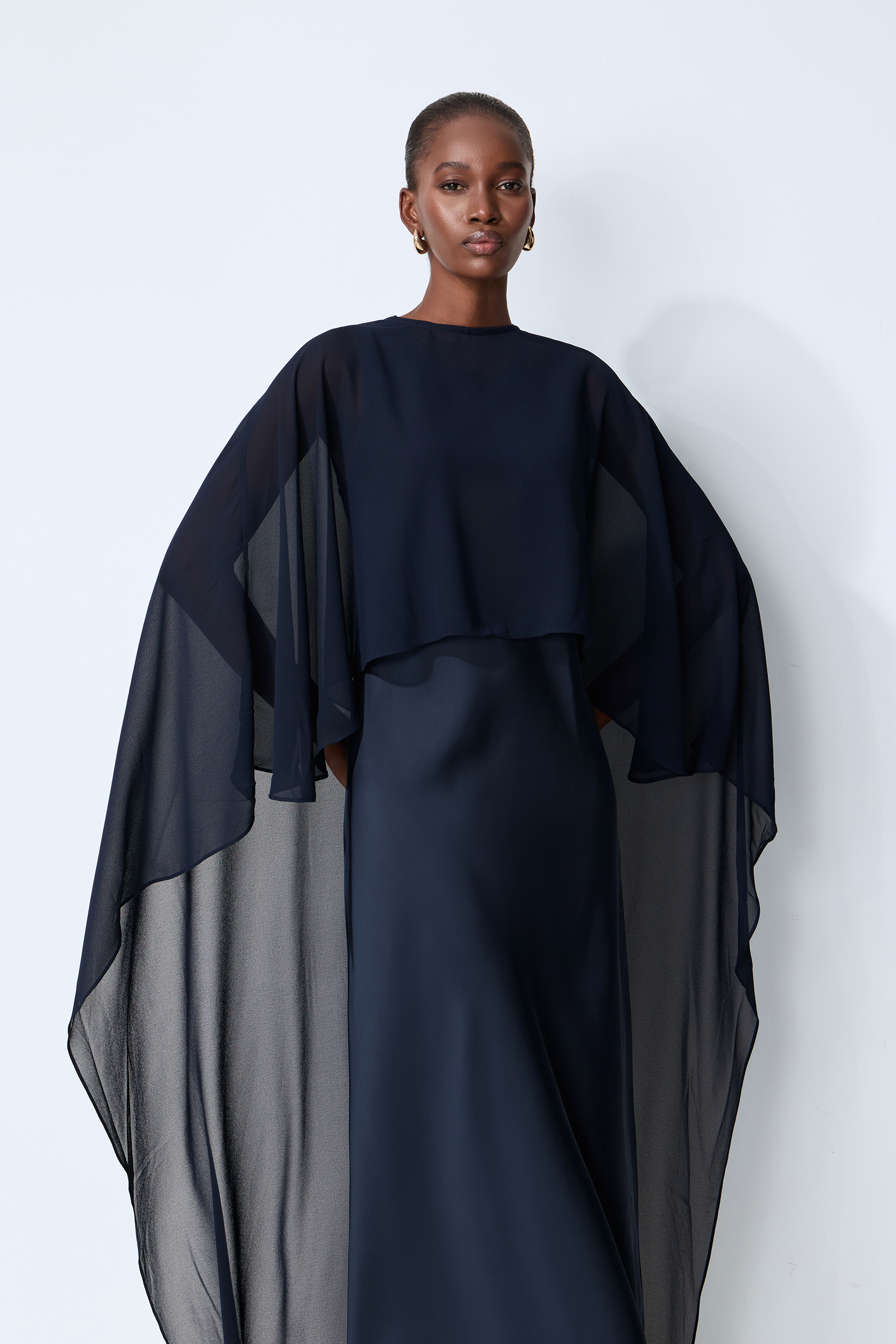 Evening Whispers Blue Chiffon Cape & Maxi Dress Set
