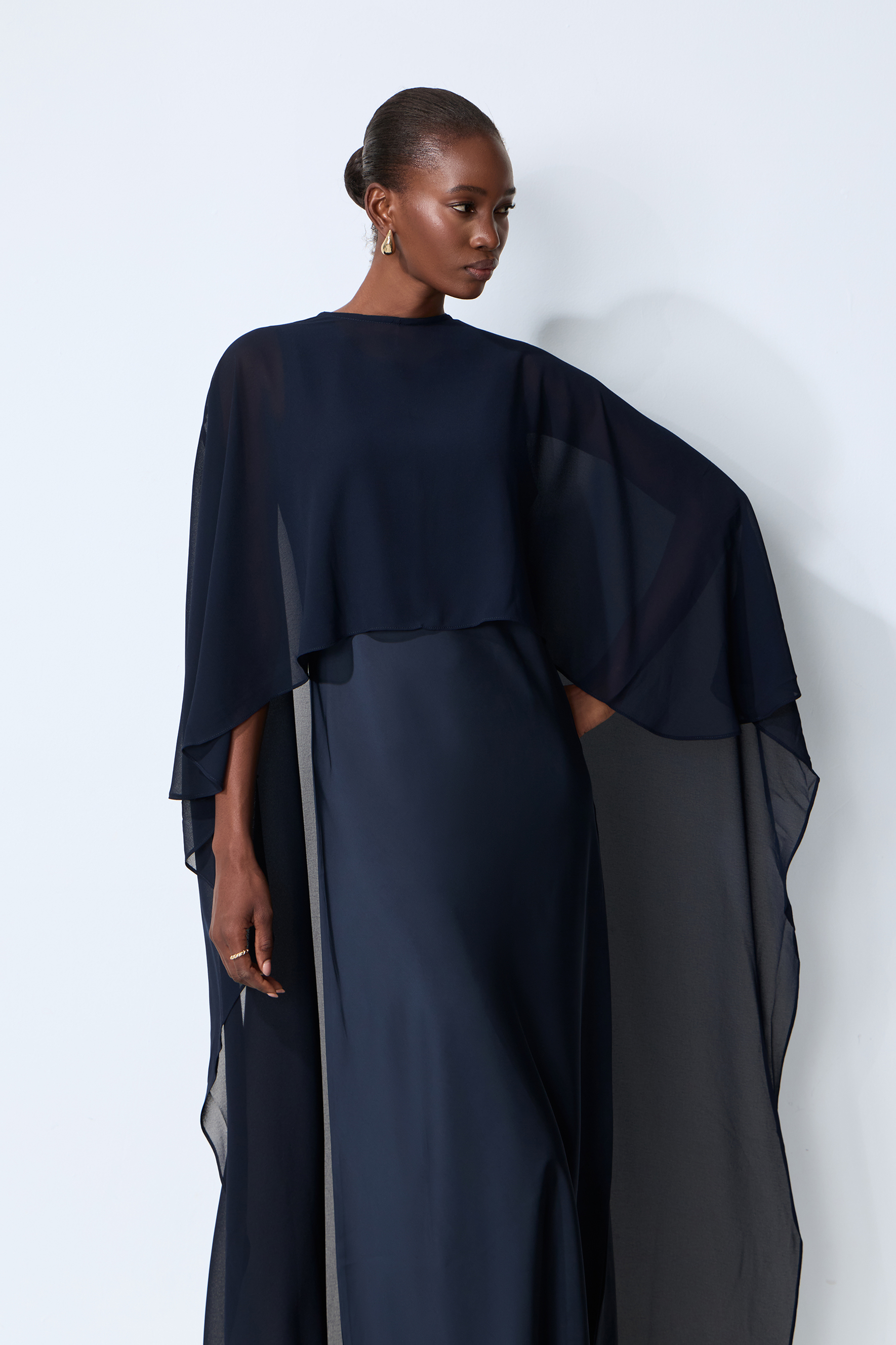 Evening Whispers Blue Chiffon Cape & Maxi Dress Set