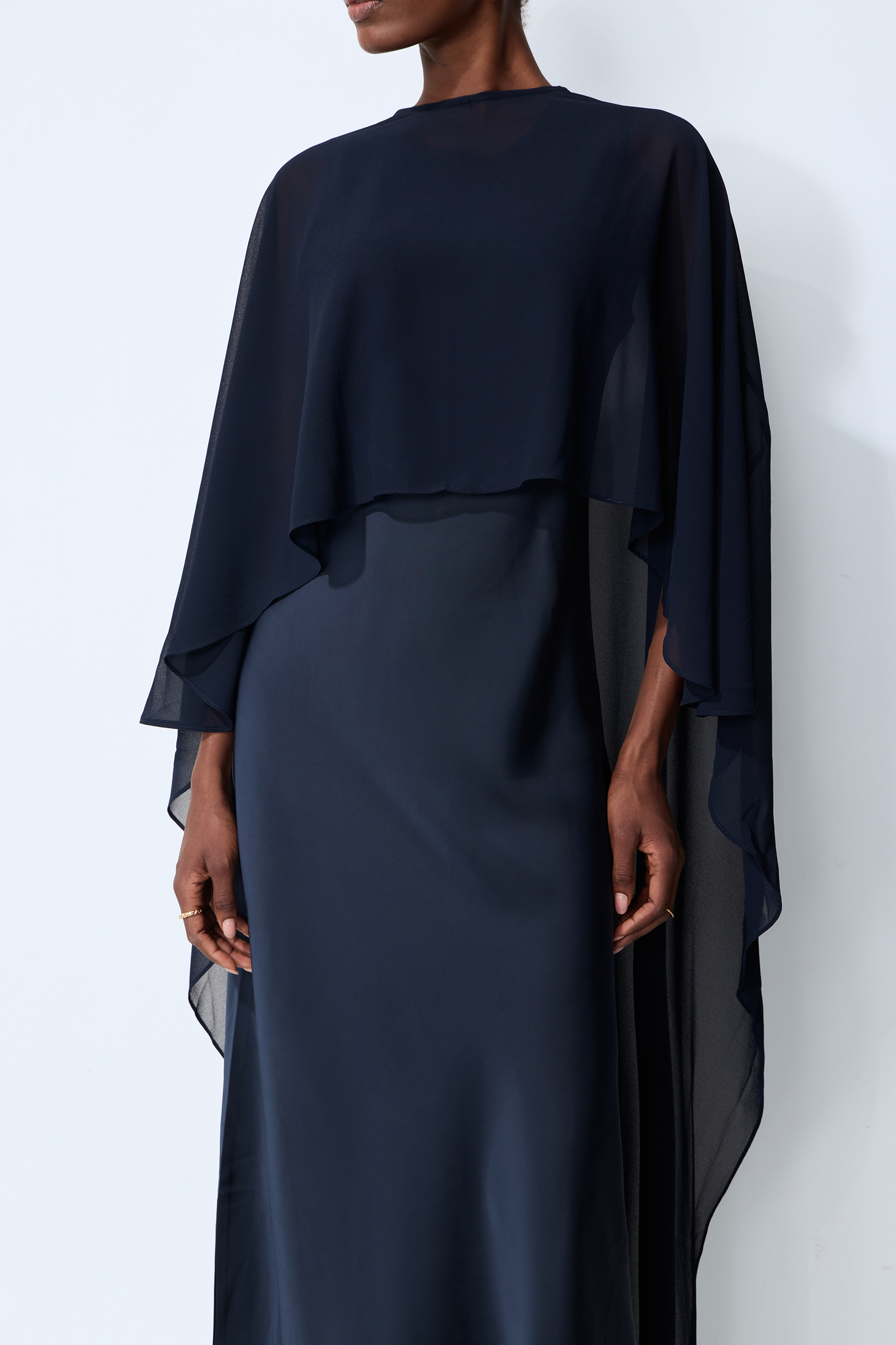 Evening Whispers Blue Chiffon Cape & Maxi Dress Set