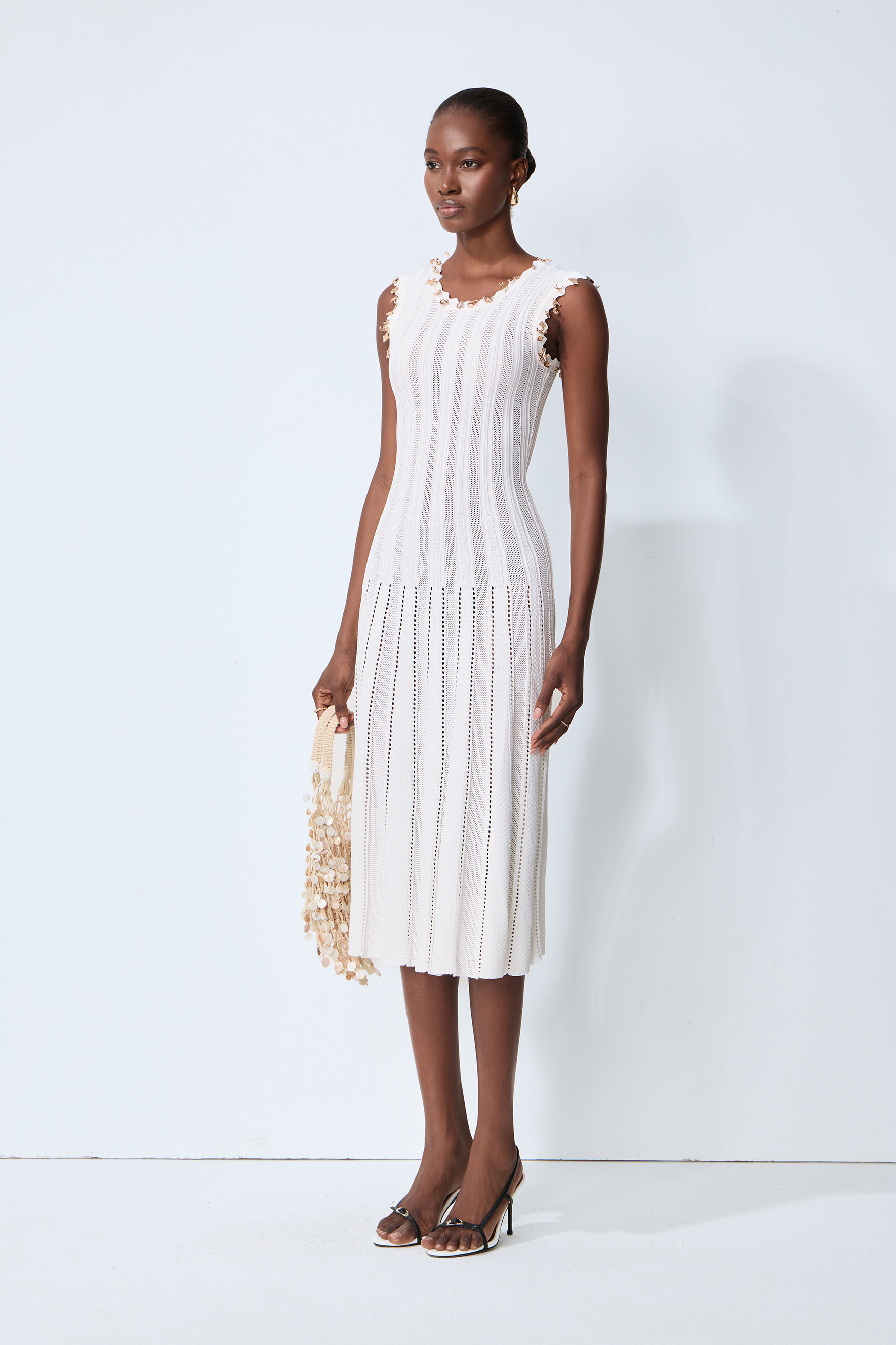 Love Letter White Sleeveless Ribbed Knit Midi Dress