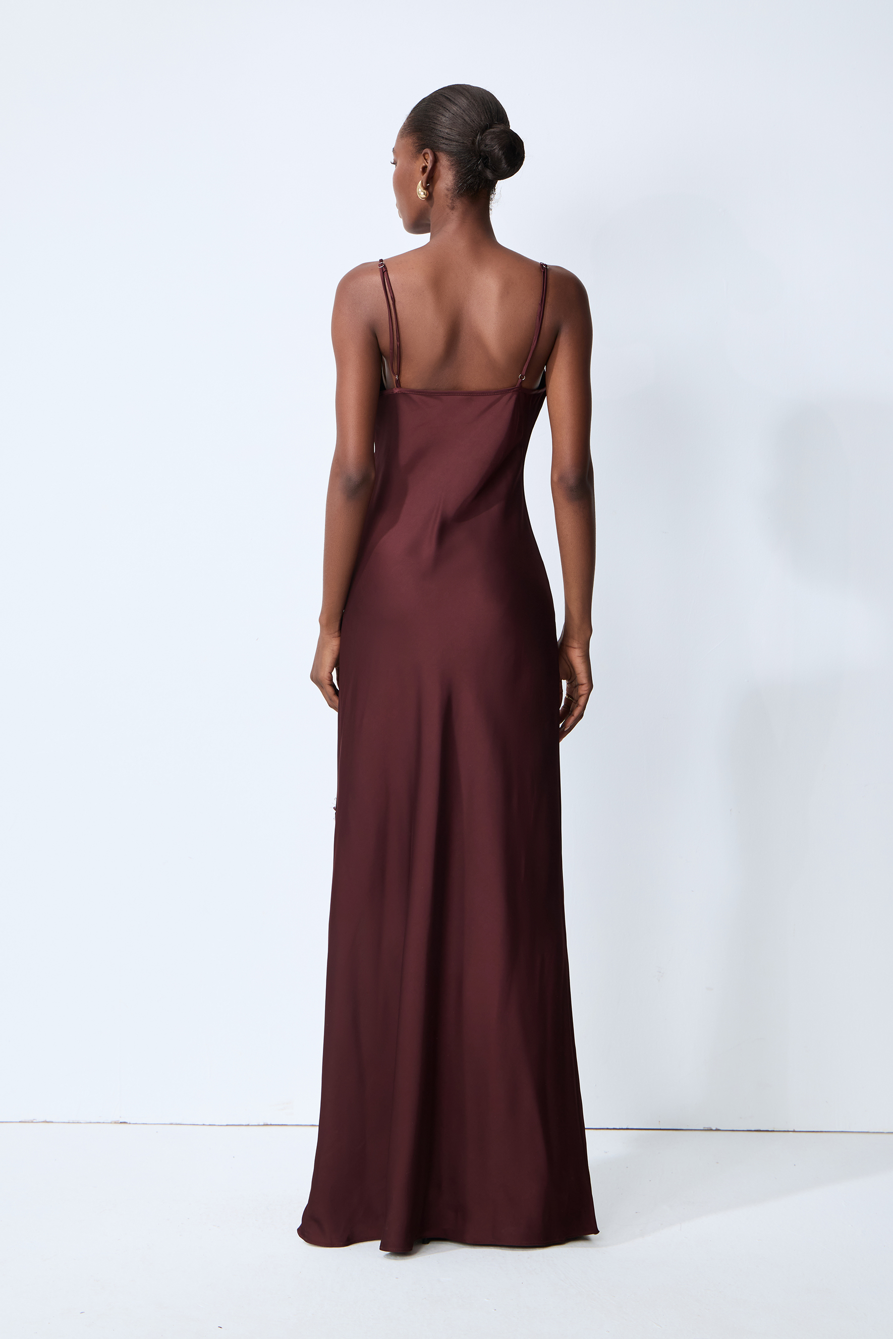 Kiss Me Later Burgundy V-Neck Lace Trim Slip Maxi Dress