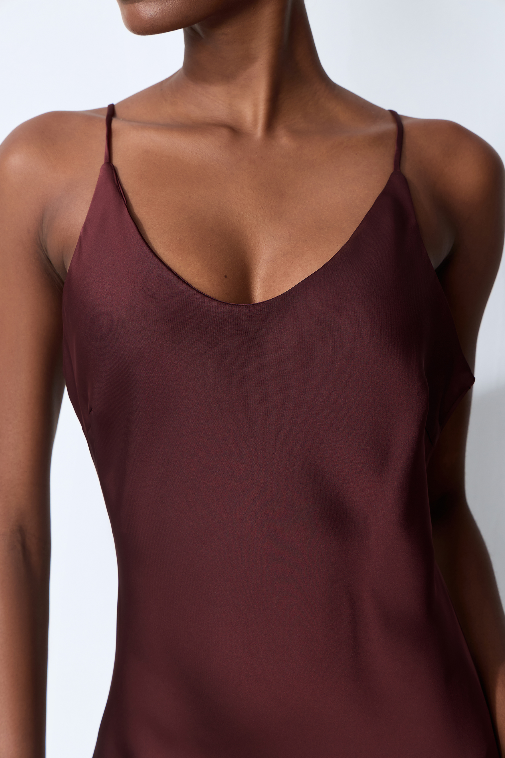 Kiss Me Later Burgundy V-Neck Lace Trim Slip Maxi Dress